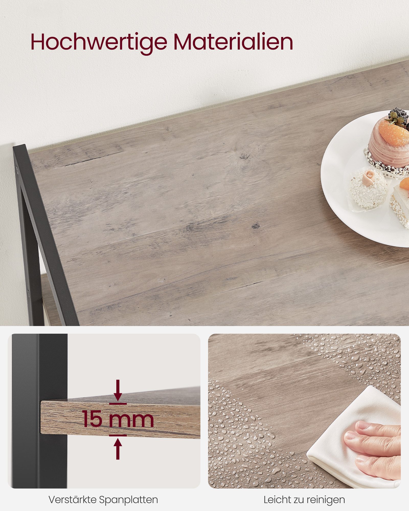 VASAGLE Küchenregal Standregal mit 2 Metallkörben, Bäckerregal mit Haken und Regalablagen, Mikrowellenregal, 35 x 80 x 95 cm – Bild 5 von 5
