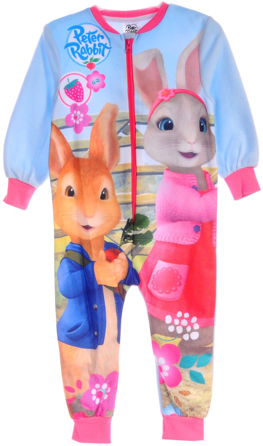 Fleeceoverall Schlafanzug Overall Fleece Einteiler Kinder Pyjama mit Hasen warm, weich, bunt, 74 80 86 92 98 104 110