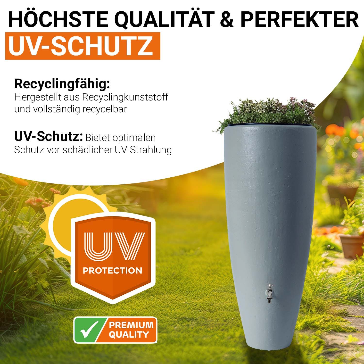 GARANTIA Regentonne 2in1 Wasserbehälter 300 Liter zinkgrau inkl. Pflanzschale