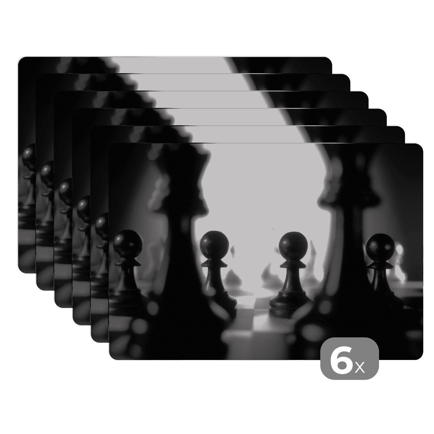Platzmatte, Schachfiguren Die MuchoWow, (6-St), Schmutzabweisend Platzset, schwarzen Tischmatten, und - schwarz weiß, Platzdecken, Platzset,