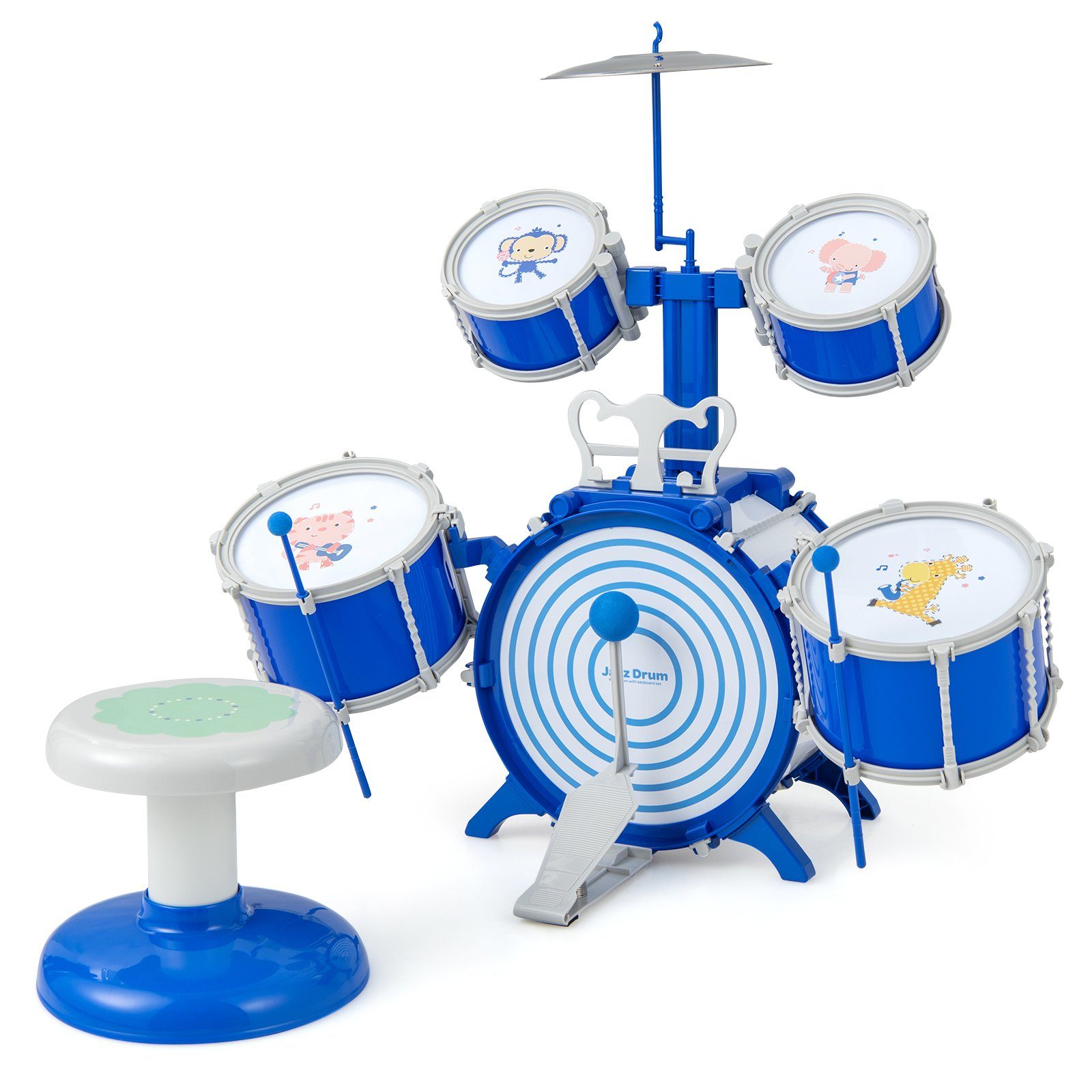 COSTWAY Kinderschlagzeug Drumset, mit Hocker, für Anfänger