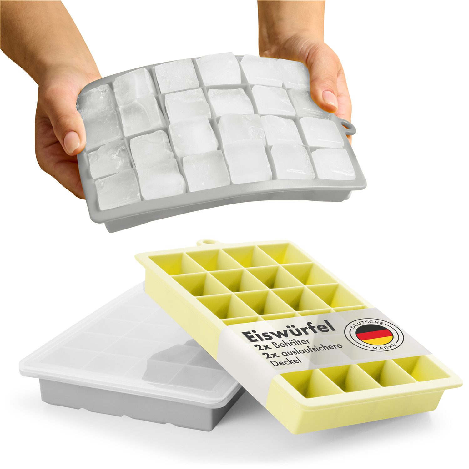 Eiswürfelform Silikon Eiswürfelform mit Deckel - bpa frei & leichtes herauslösen