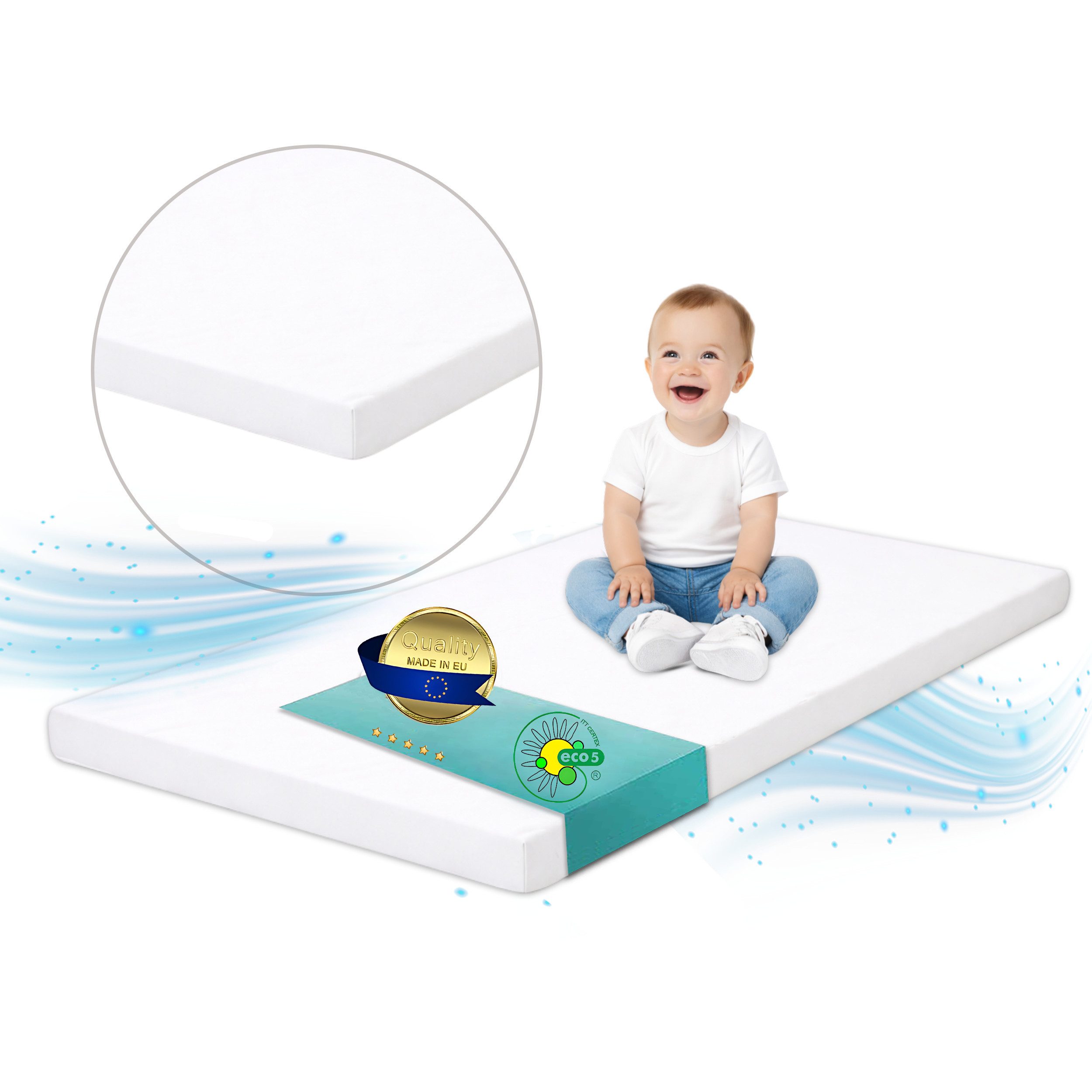 Kindermatratze Babymatratze mit Baumwollbezug, waschbar & rollbar–Allergikergeeignet, Best for Kids, 6 cm hoch, (Set), 60x120 cm, Bezug aus Baumwolle, Hergestellt in der EU