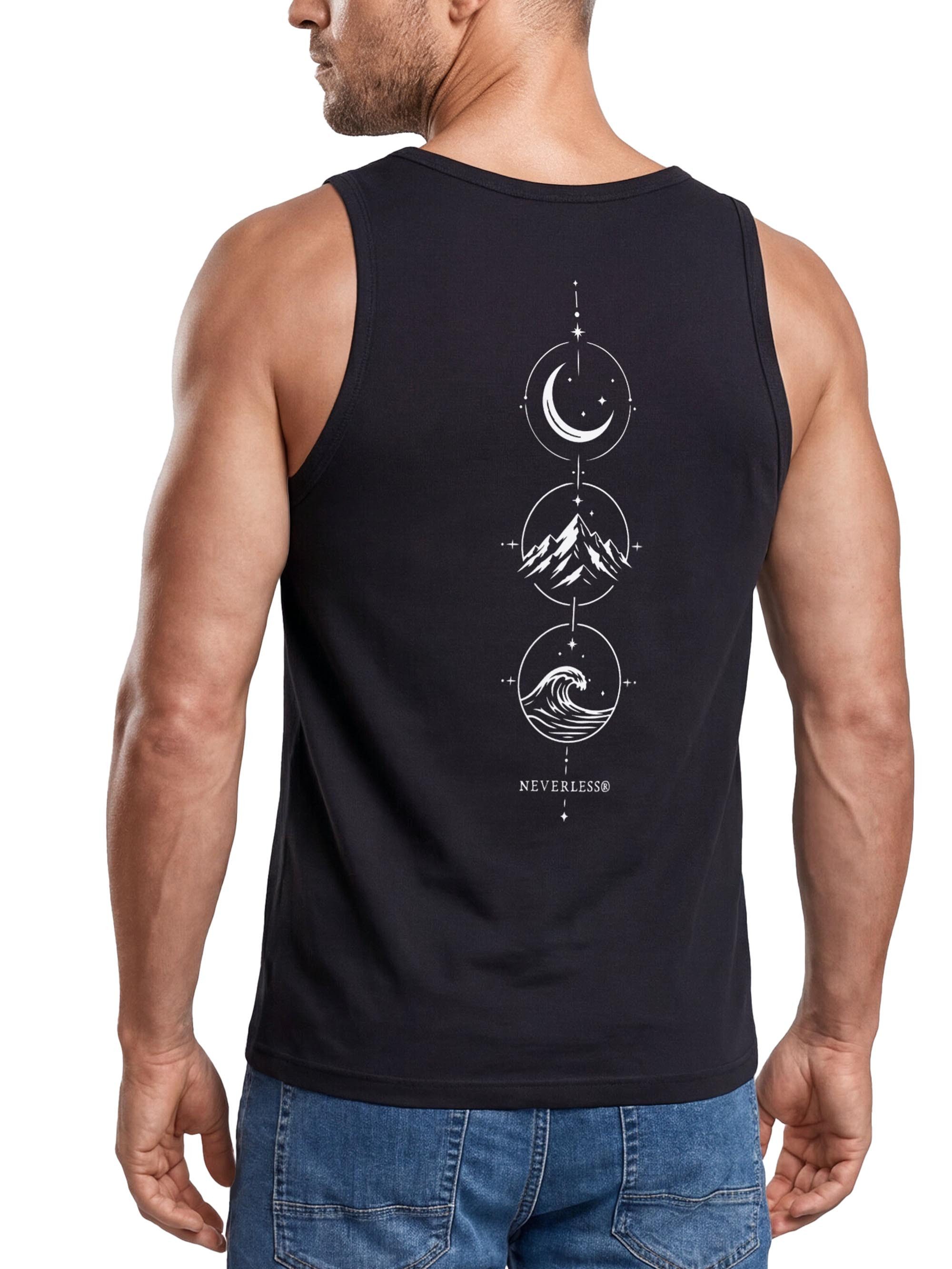 Neverless Tanktop Tanktop Herren mit Grafik-Print - Berg Mond Welle - Trägershirt mit Print