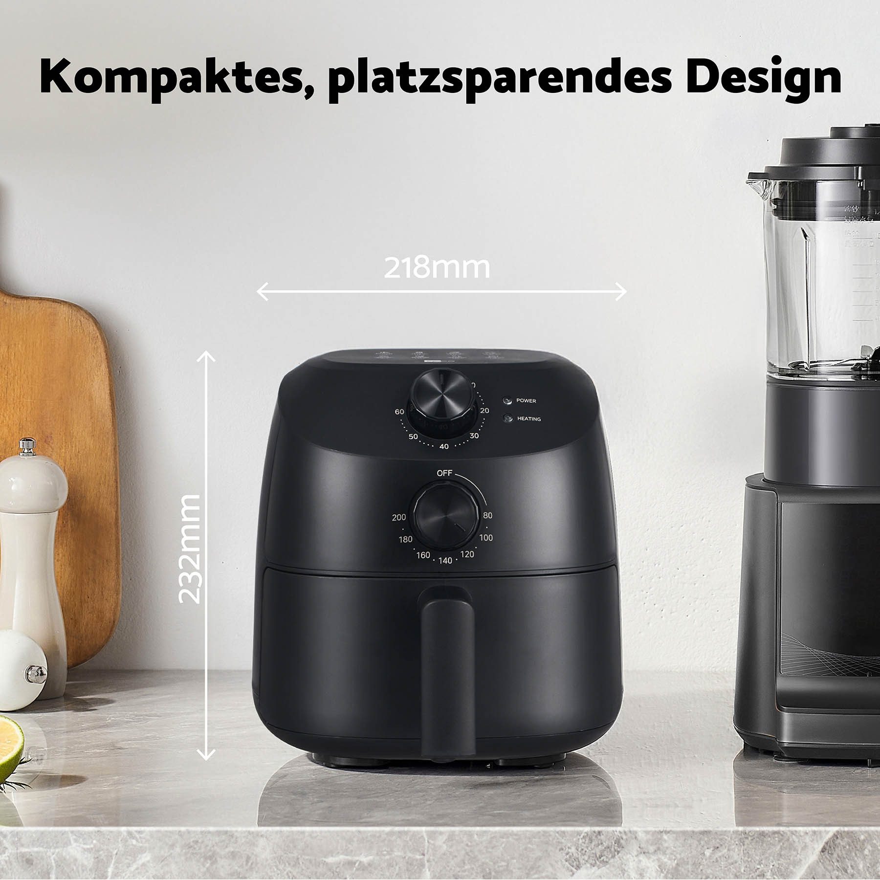 AECO Heißluftfritteuse, kompakt, platzsparend, 1150 W, 2l Fassungsvermögen, BPA-frei, CUBE 2.0