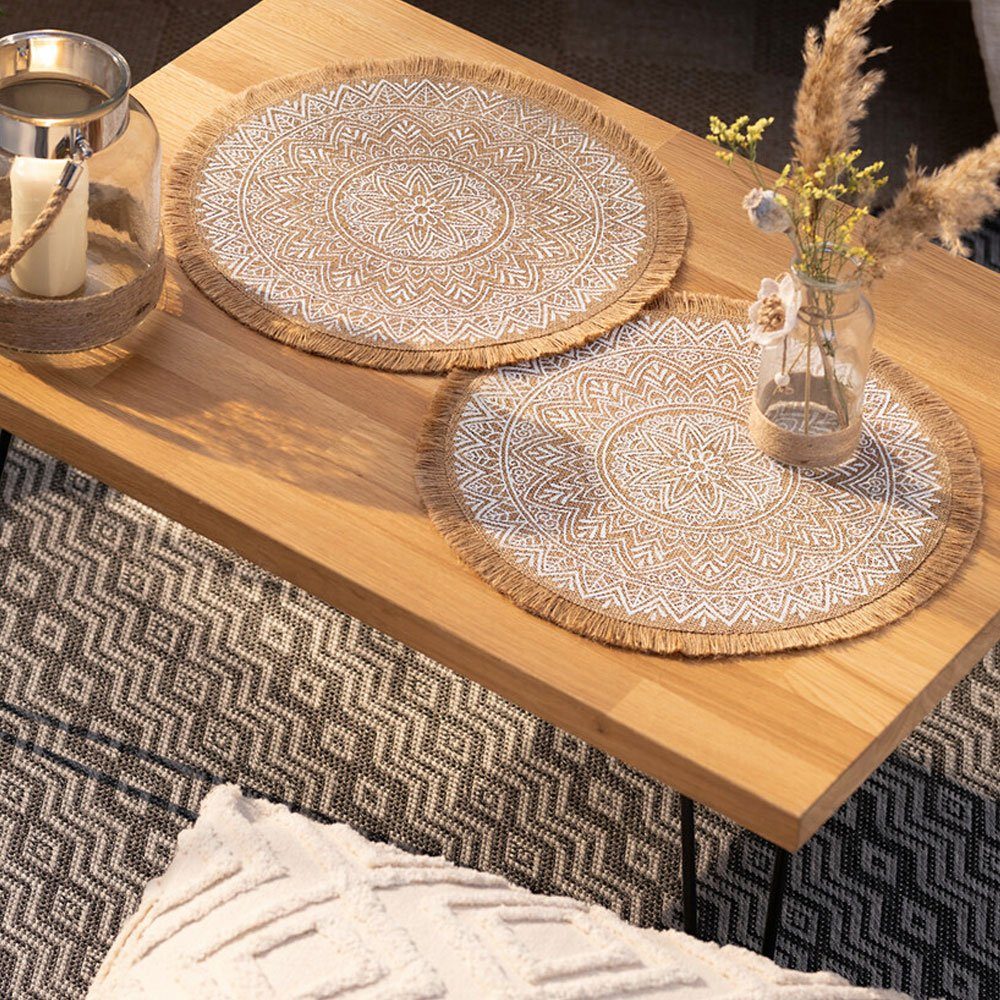 Platzset, Platzmatte Mandala Patzdecken Unterlage Boho Jute Braun Muster, Home-trends24.de, (2-St)