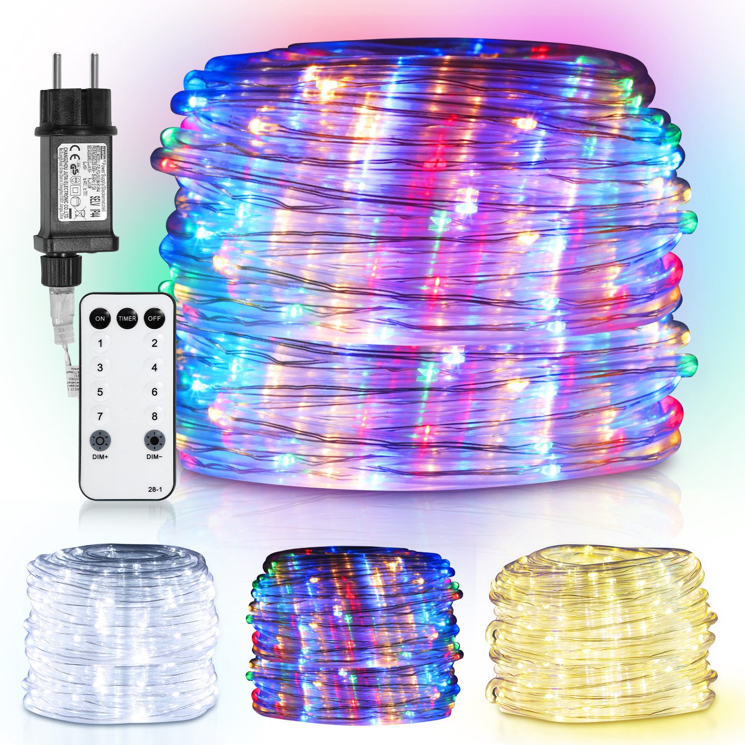 Clanmacy LED-Lichterschlauch LED Lichterschlauch Lichterkette 8 Modi IP65 Wasserdicht Kaltweiß 10M