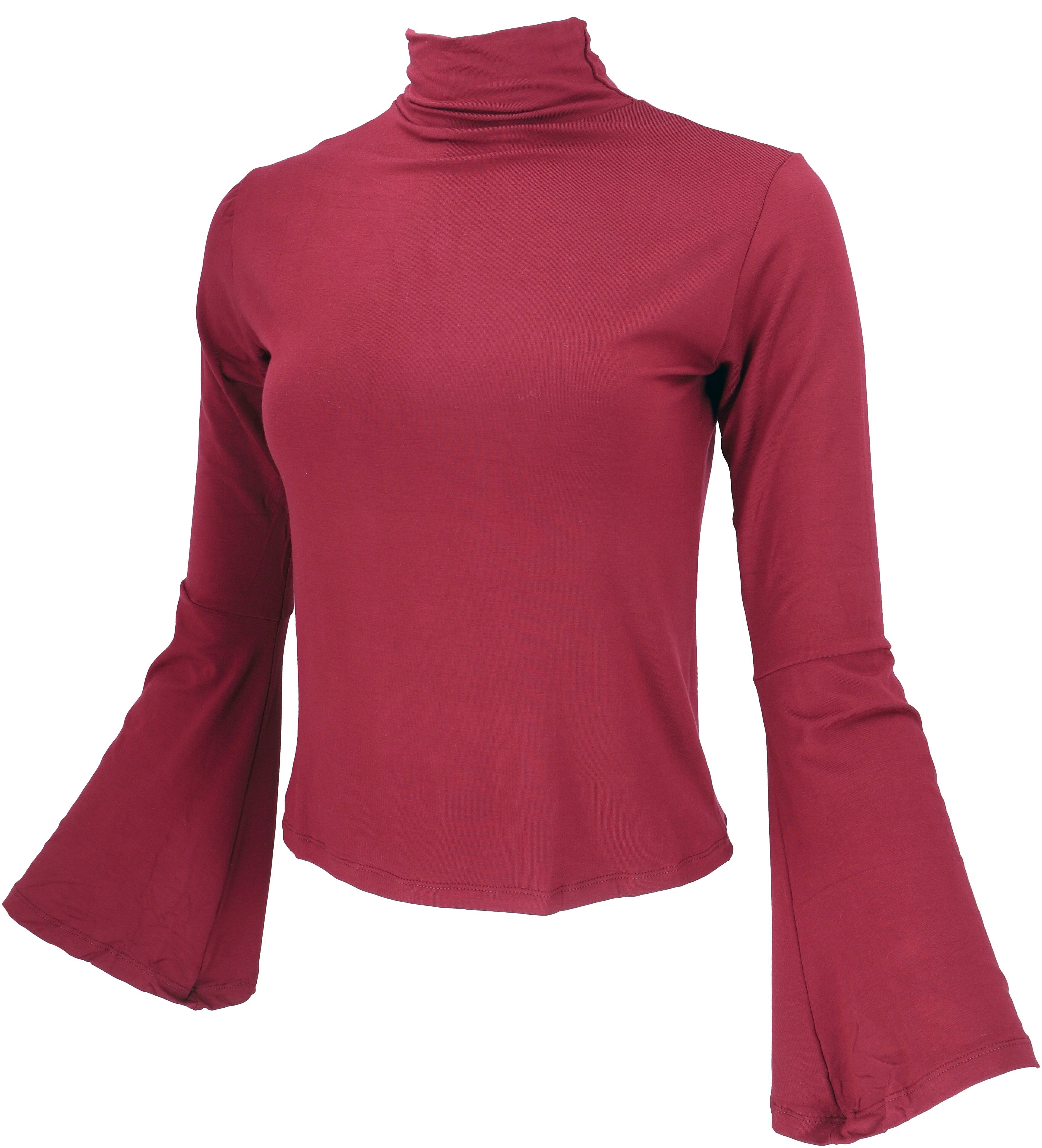 Guru-Shop Longsleeve Schmales Langarmshirt mit Trompetenärmel günstig online kaufen