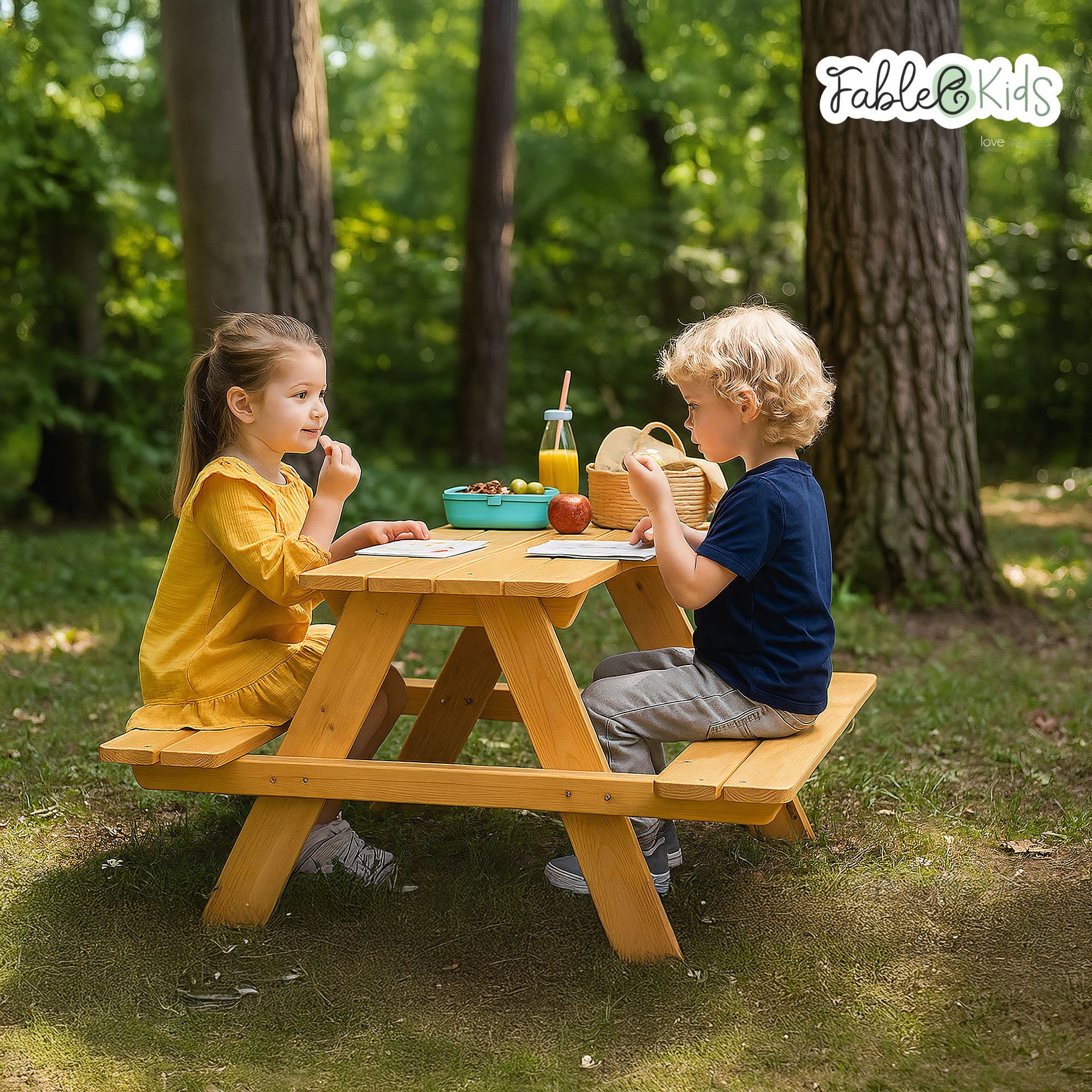 FableKids Kindersitzgruppe Picknicktisch Gartenmöbel für Kinder 2-7 Jahre 8 günstig online kaufen