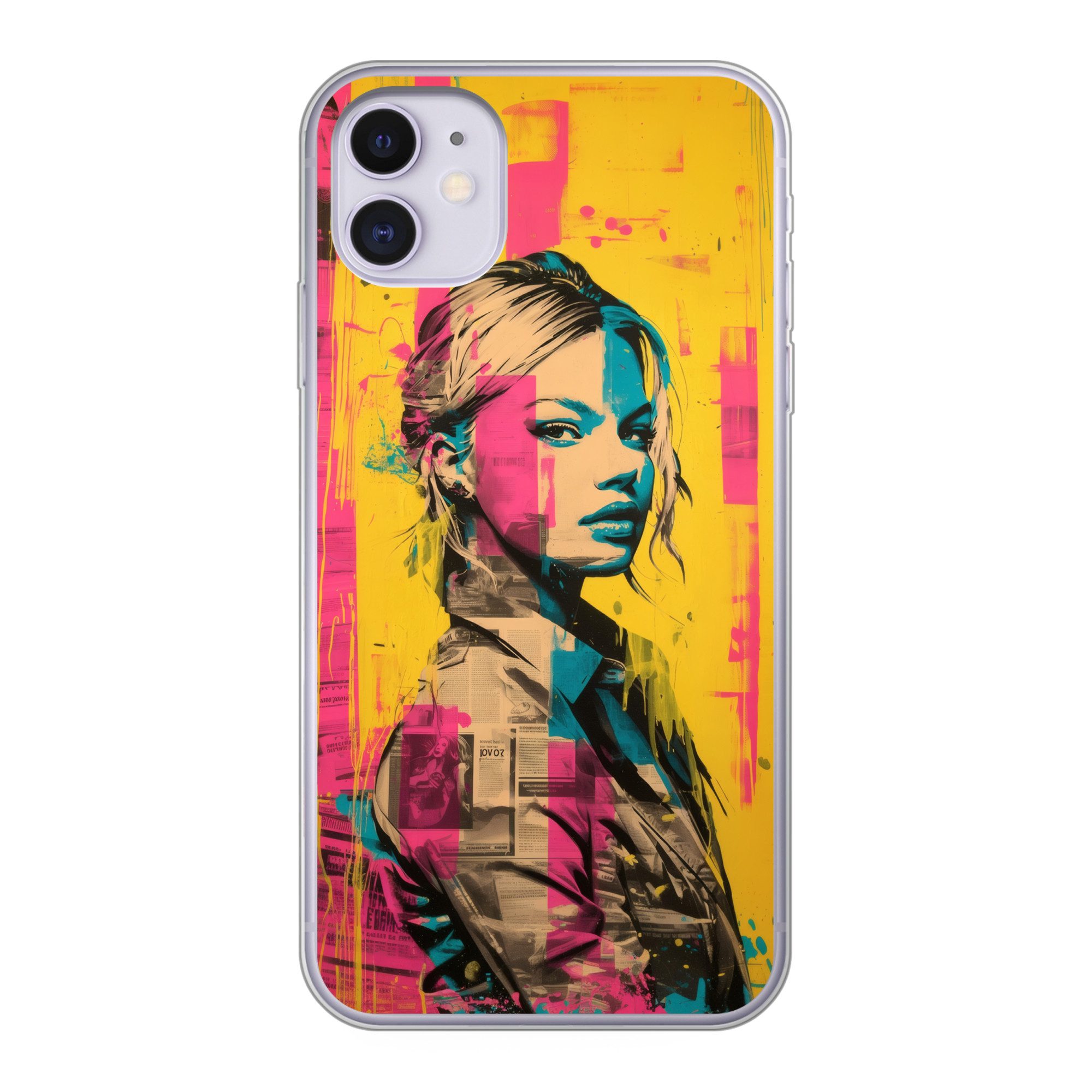 MuchoWow Handyhülle für Apple iPhone 11 Frau - Malstreifen - Farbig, Smartphone-Bumper, Print, Handy Schutzhülle Dünn
