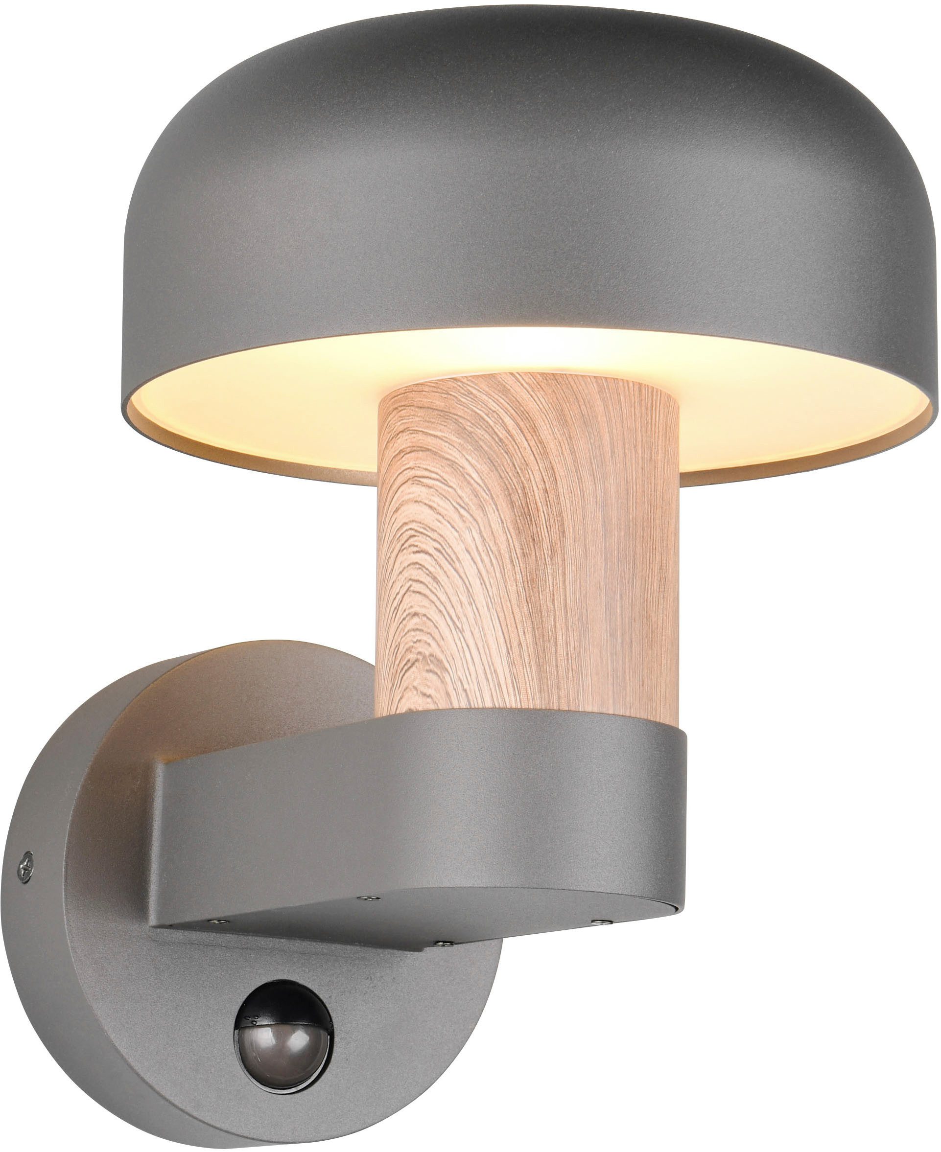 TRIO Leuchten Außen-Wandleuchte FRASER, Fassadenbeleuchtung Laterne Pilzform, exkl 1x E27 max 10W IP54, Bewegungsmelder, Leuchtdauer einstellbar, Leuchtmittel wechselbar, warmweiß - kaltweiß, Hauswand Leuchte aus Druckguss Aluminium mit Bewegungsmelder