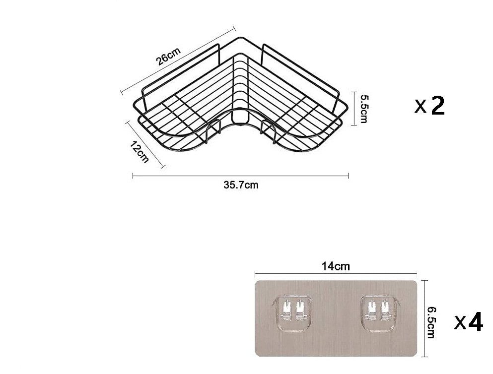 Aufkleber zggzerg Ohne Badezimmer-Zusatz-anhaftender, Duschablage Duschregal die Eckregal Rostfrei Bohren Eckregal, Duschwanne für 2 Metall, Badezimmer Stück Küchenablage, Regal, Duschablage Bad, zggzerg Schwarz