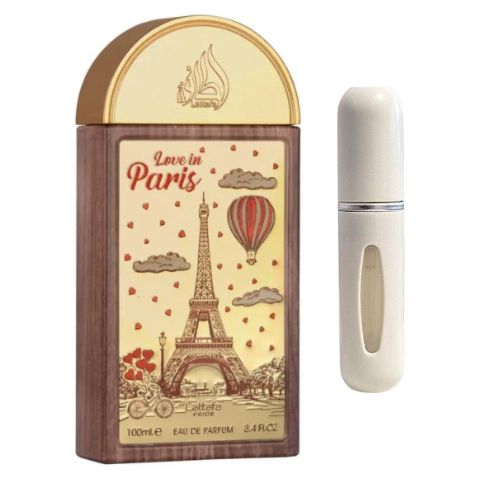 Lattafa Pride Duft-Set Love in Paris EDP – Orientalisch Blumig + Parfümzerstäuber (leer)