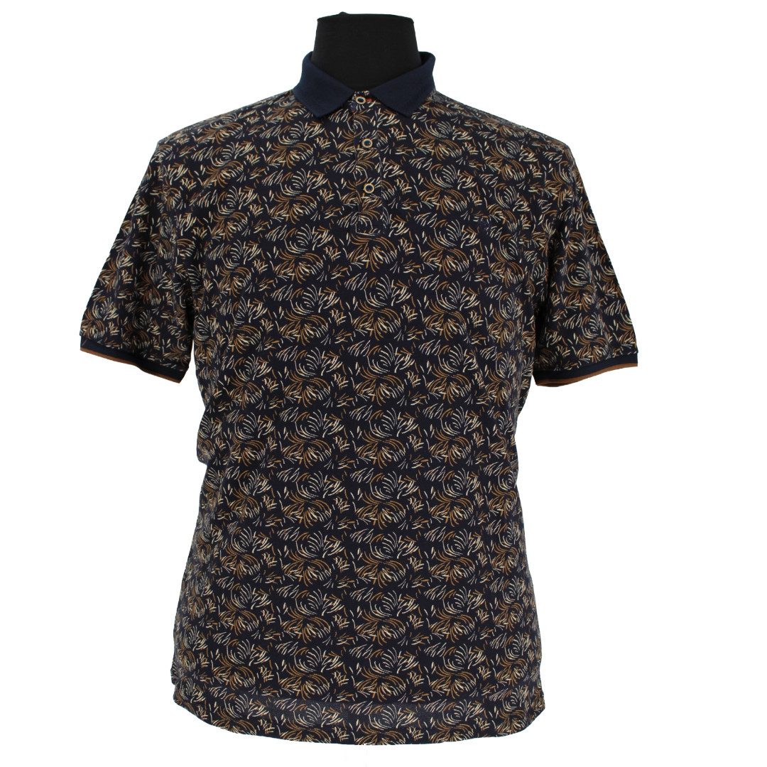 Mode Monte Carlo Poloshirt Polo-Shirt Knopf Marine mit braun