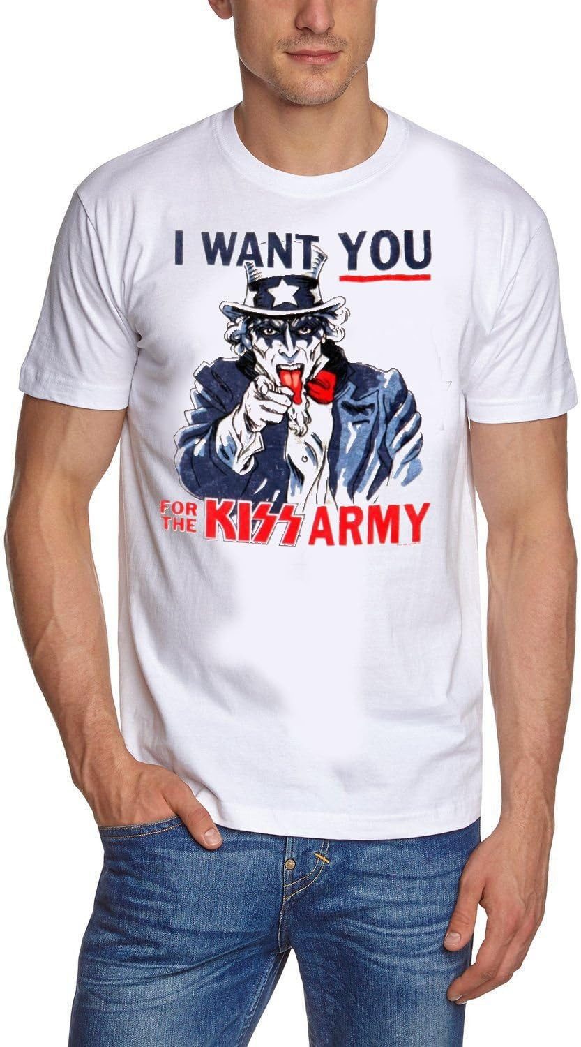 Kiss Print-Shirt KISS Army T-Shirt Uncle Sam Gene Simmons Rock Merchandise Weiß S-XL Kiss Army T-Shirt