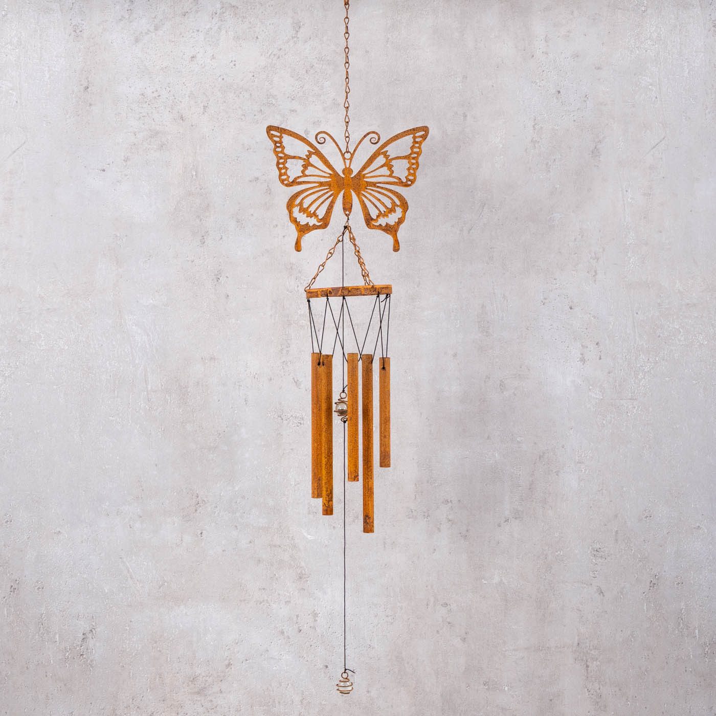 Levandeo® Windspiel, Windspiel Schmetterling Edelrost L80cm Klangspiel Natur Gartendeko