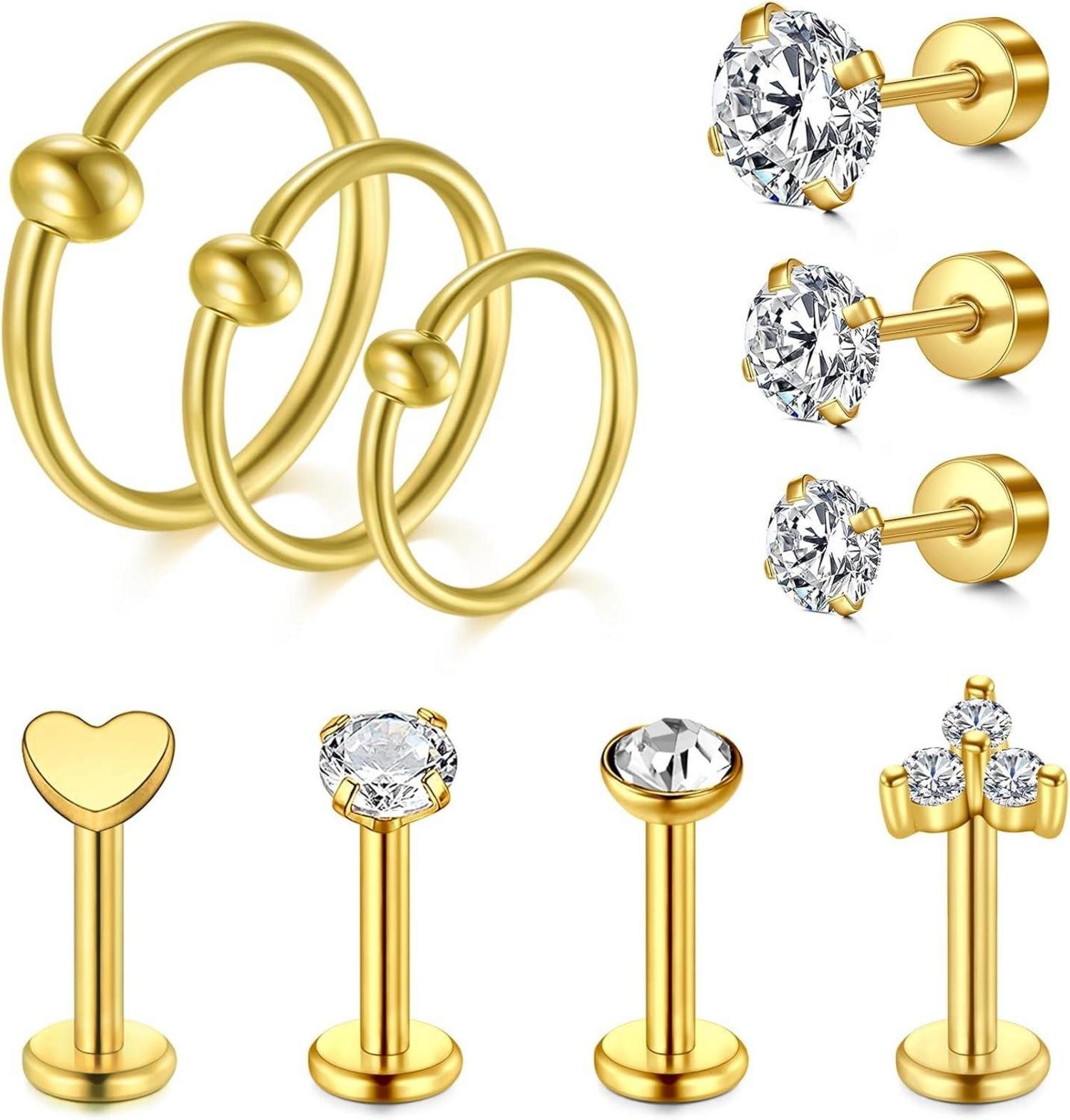 Piercing-Set 16G Acryl Chirurgenstahl Lippenpiercing Set mit Ohrsteckern