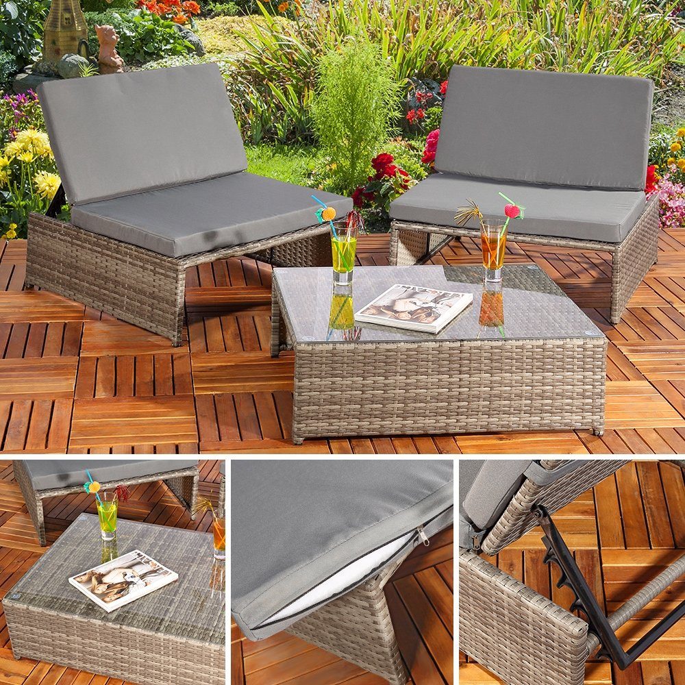 Feel2Home Garten-Essgruppe Gartenmöbelset Sessel Tisch Sitzgruppe günstig online kaufen