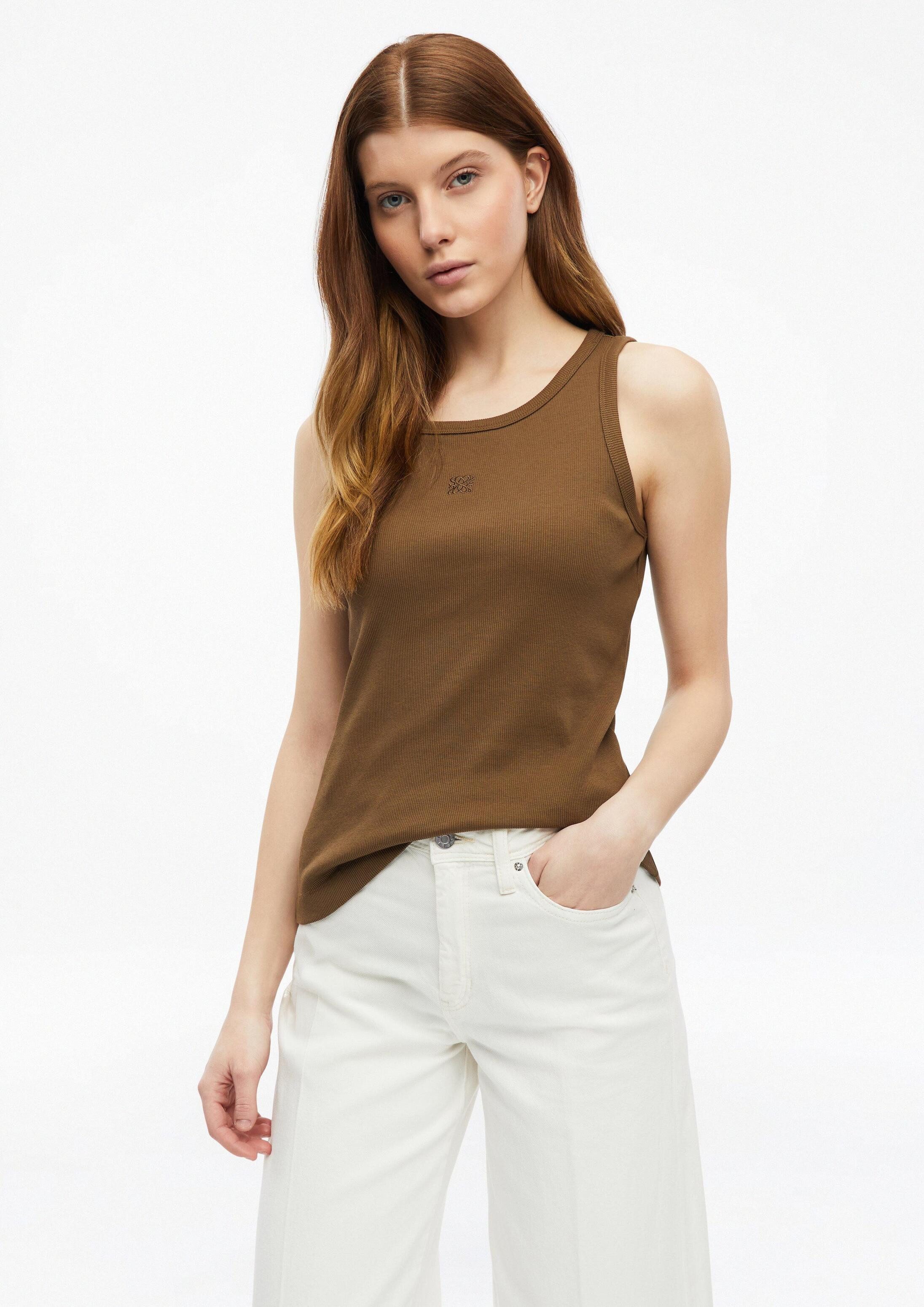 s.Oliver Muscleshirt T-Shirt Geripptes Top im Slim Fit mit Stickerei