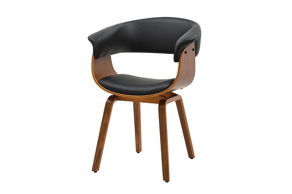 riess-ambiente Armlehnstuhl ORGANIC schwarz/braun – Kunstleder, Walnuss-Holz, mit Armlehnen (Einzelartikel, 1 St), mit Lehne & Retro-Design – ideal für Esszimmer, Büro oder Küche