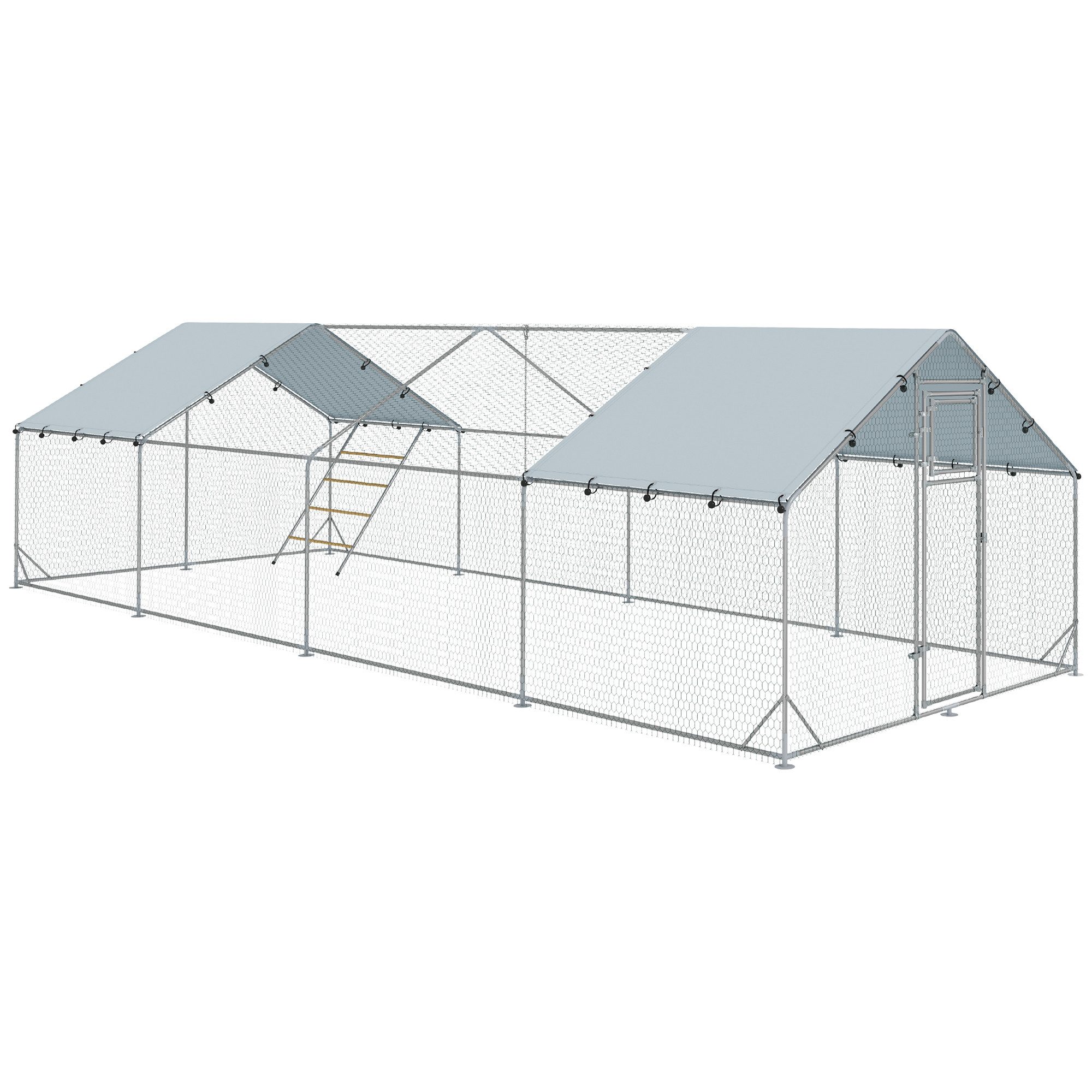 PawHut Hühnerstall 300 x 800 x 195 cm Hühnerkäfig mit UV-beständiger Abdeckung, für 24-30 Hühner, Kleintiere, Silber