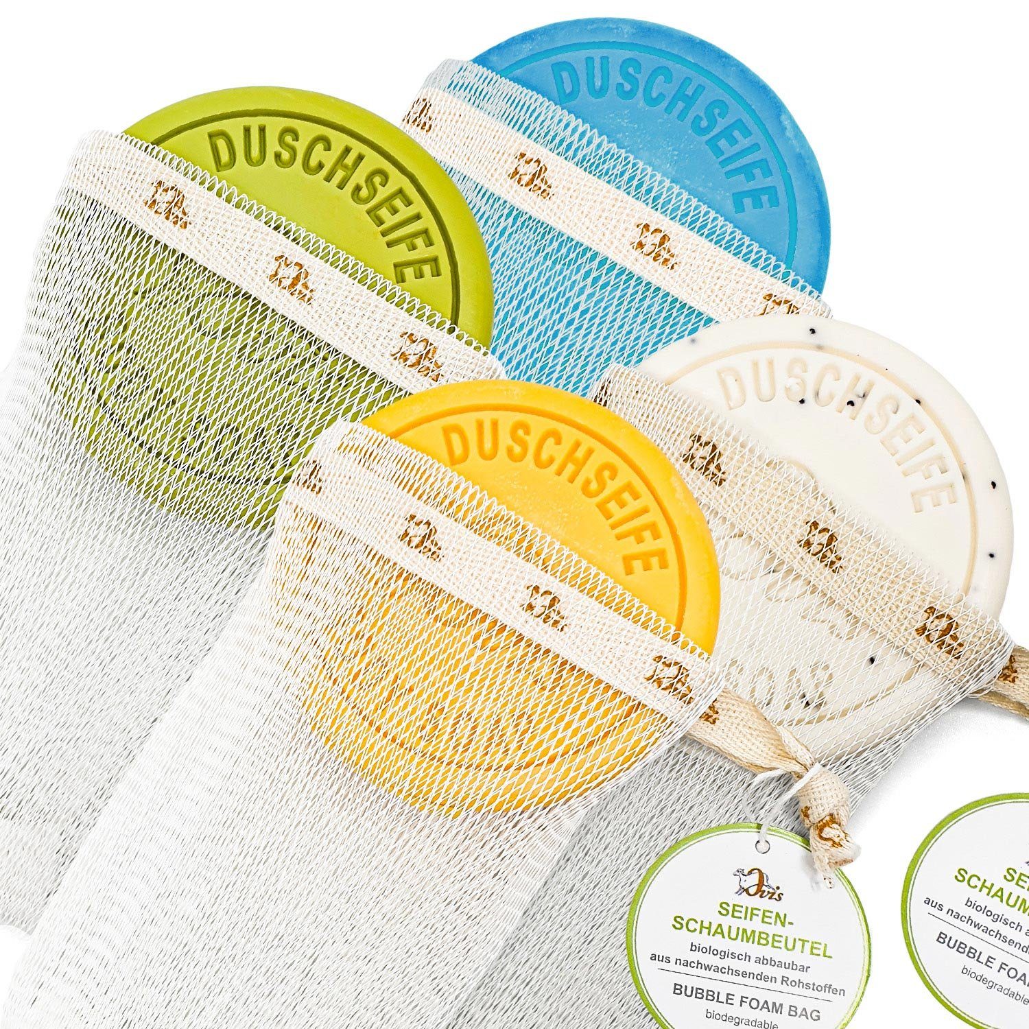 Ovis Feste Duschseife Schafmilchseife Naturseife 4er Set + 4 x Милоschaumbeutel, 8-tlg., Naturprodukt aus Österreich
