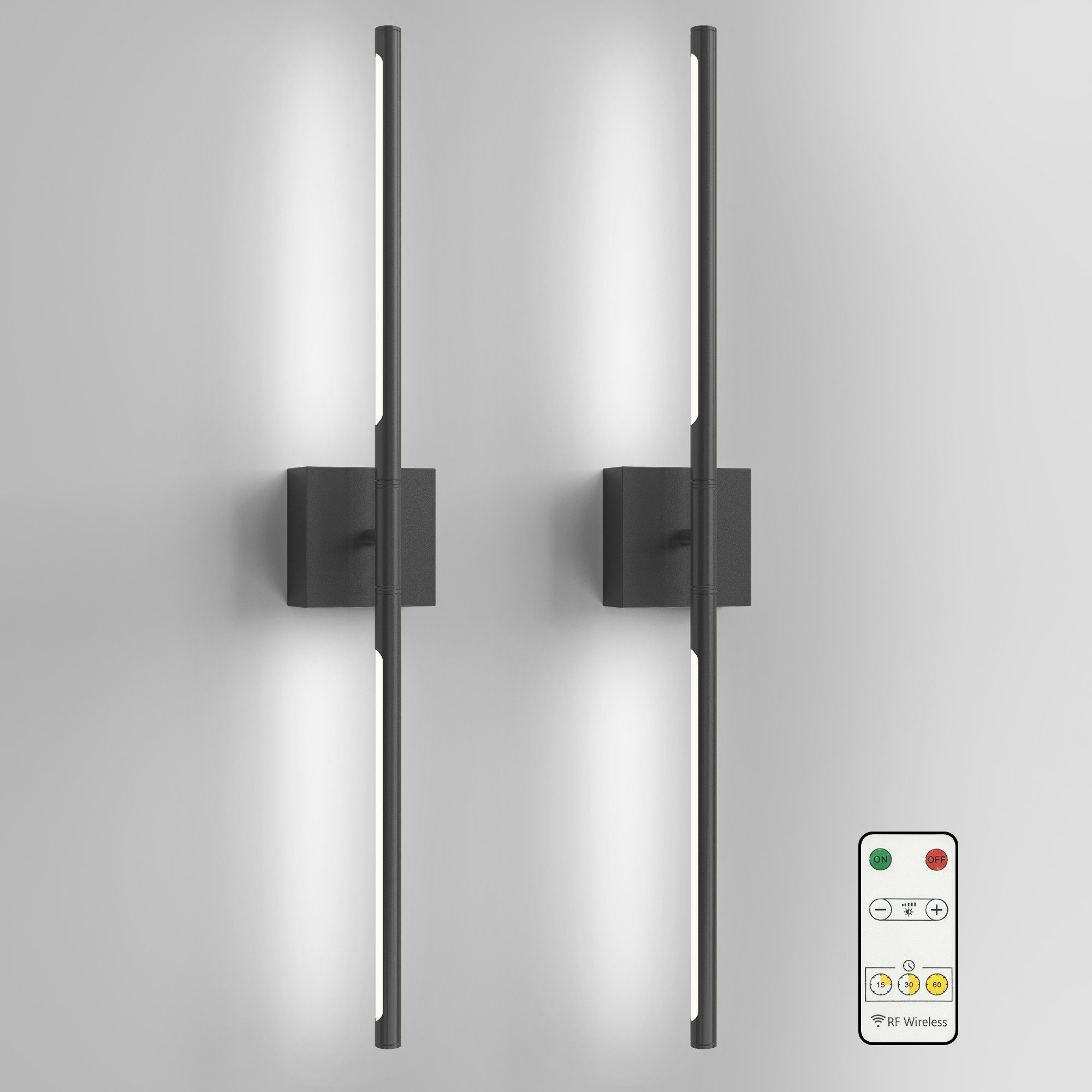 LOHAS-LED LED Wandleuchte 2er Set kabellose Wandlampe 72cm, 10000mAh 6000K, LED fest integriert, Kaltweiß, mit Akku, Touch-Funktion und RF-Fernbedienung, stufenlos dimmbar