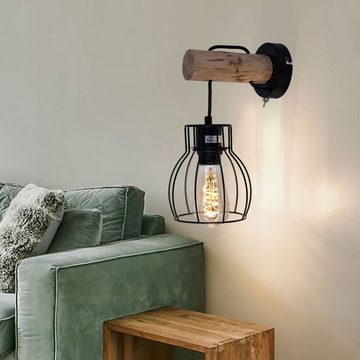 etc-shop LED Wandleuchte, Leuchtmittel inklusive, Warmweiß, Retro Wand Leuchte Filament Käfig Design Holz Natur Strahler Vintage