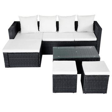 vidaXL Garten-Essgruppe 4-tlg Garten Lounge Set mit Auflagen Polyrattan Schwarz Sitzgruppe Set