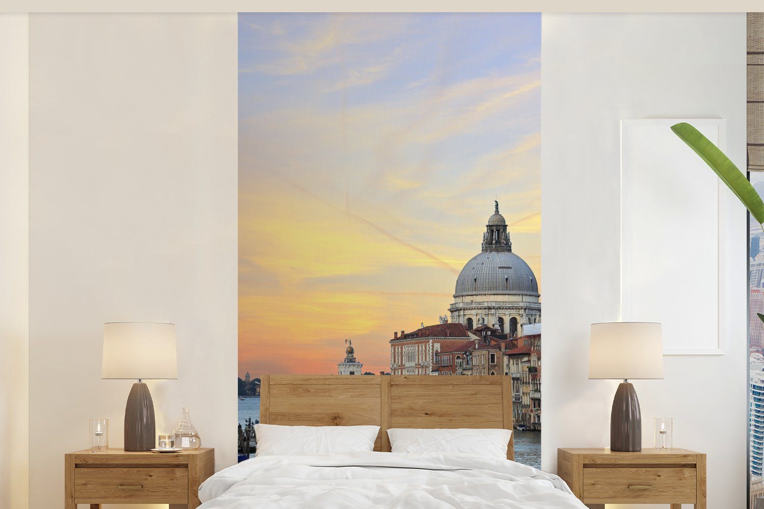 MuchoWow Fototapete Italien - Sonnenuntergang - Venedig, Matt, bedruckt, (2 St), Vliestapete für Wohnzimmer Schlafzimmer Küche, Fototapete