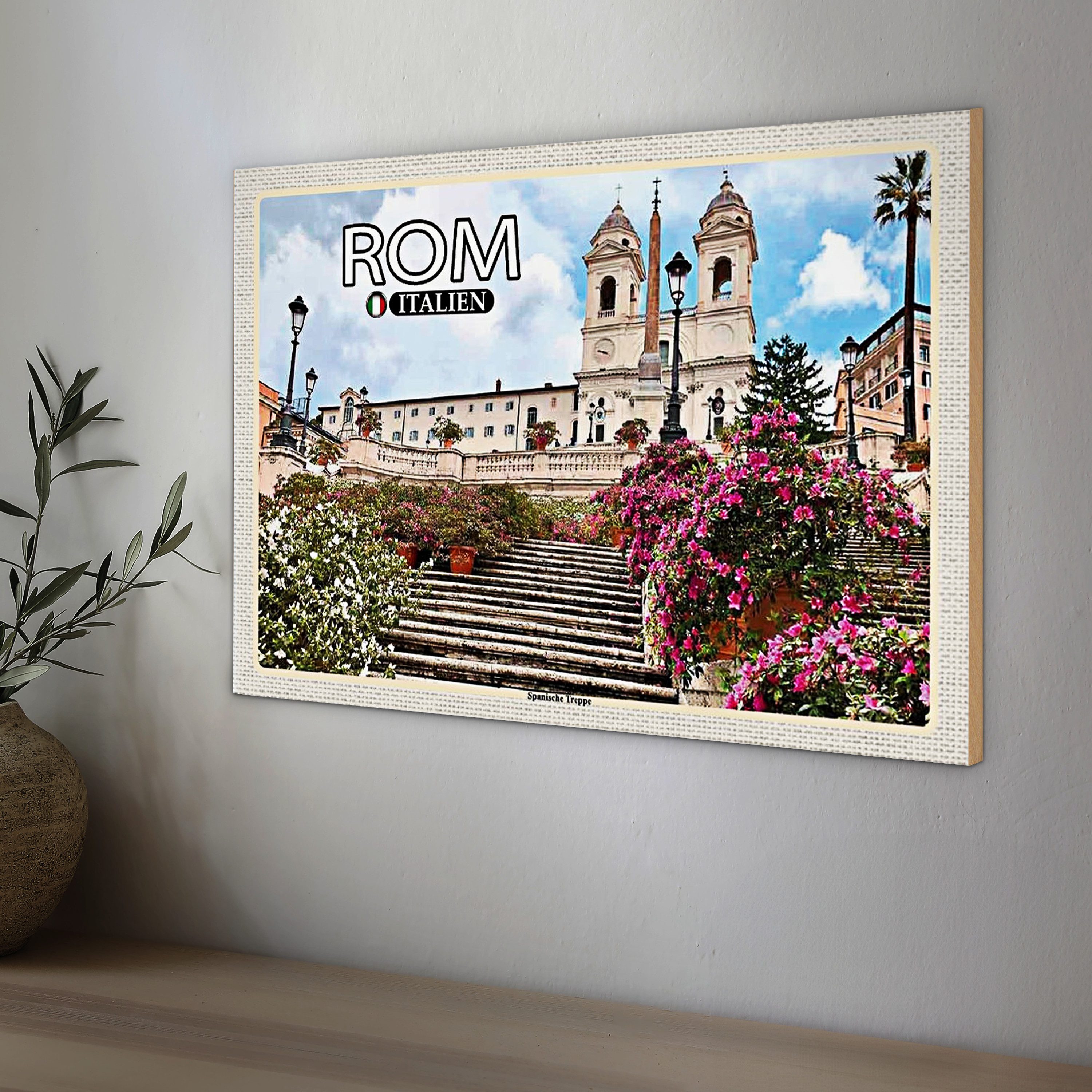 Roomando Holzbild Reise Rom Italien Spanische Treppe Kirche 18x12cm
