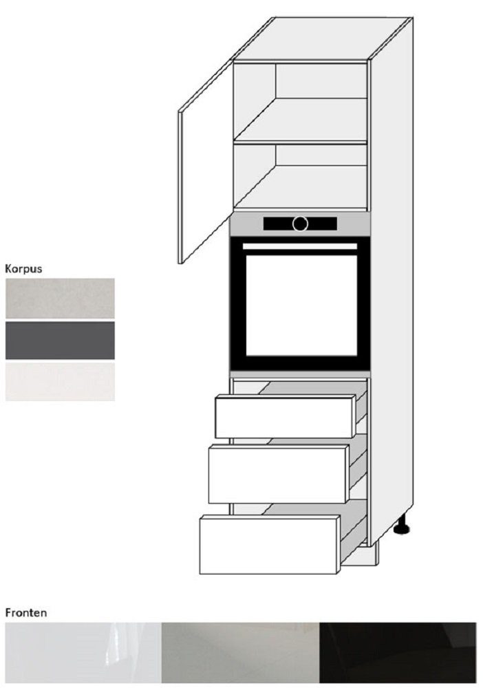 ESSEN Korpus- Korpus Vollauszug (Umbauschrank Frontfarbe matt weiß Backofenumbauschrank - Küchenschrank) wählbar ES-D14/RU/3E Feldmann-Wohnen für / grau Front mit und Backofen, Hochglanz