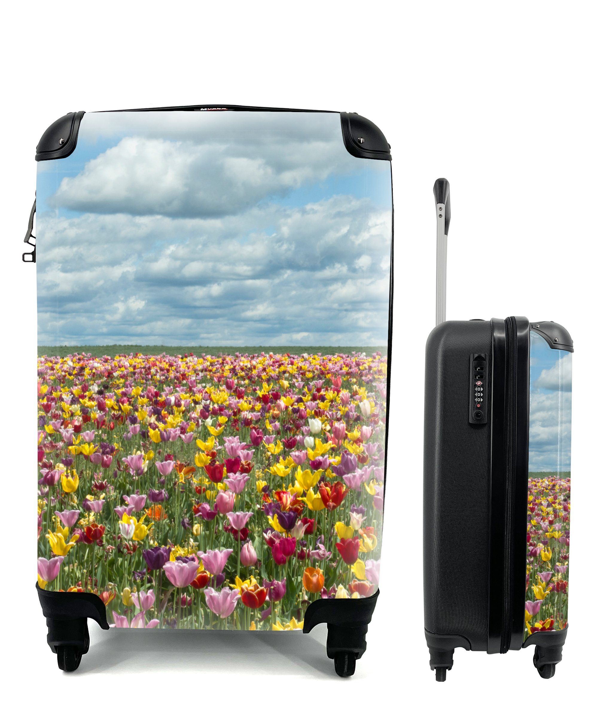 Neuester Stil 2024 MuchoWow Handgepäckkoffer Rollen, für Reisekoffer mit Reisetasche 4 Farben - - Handgepäck Wolken, Tulpen Trolley, rollen, Ferien