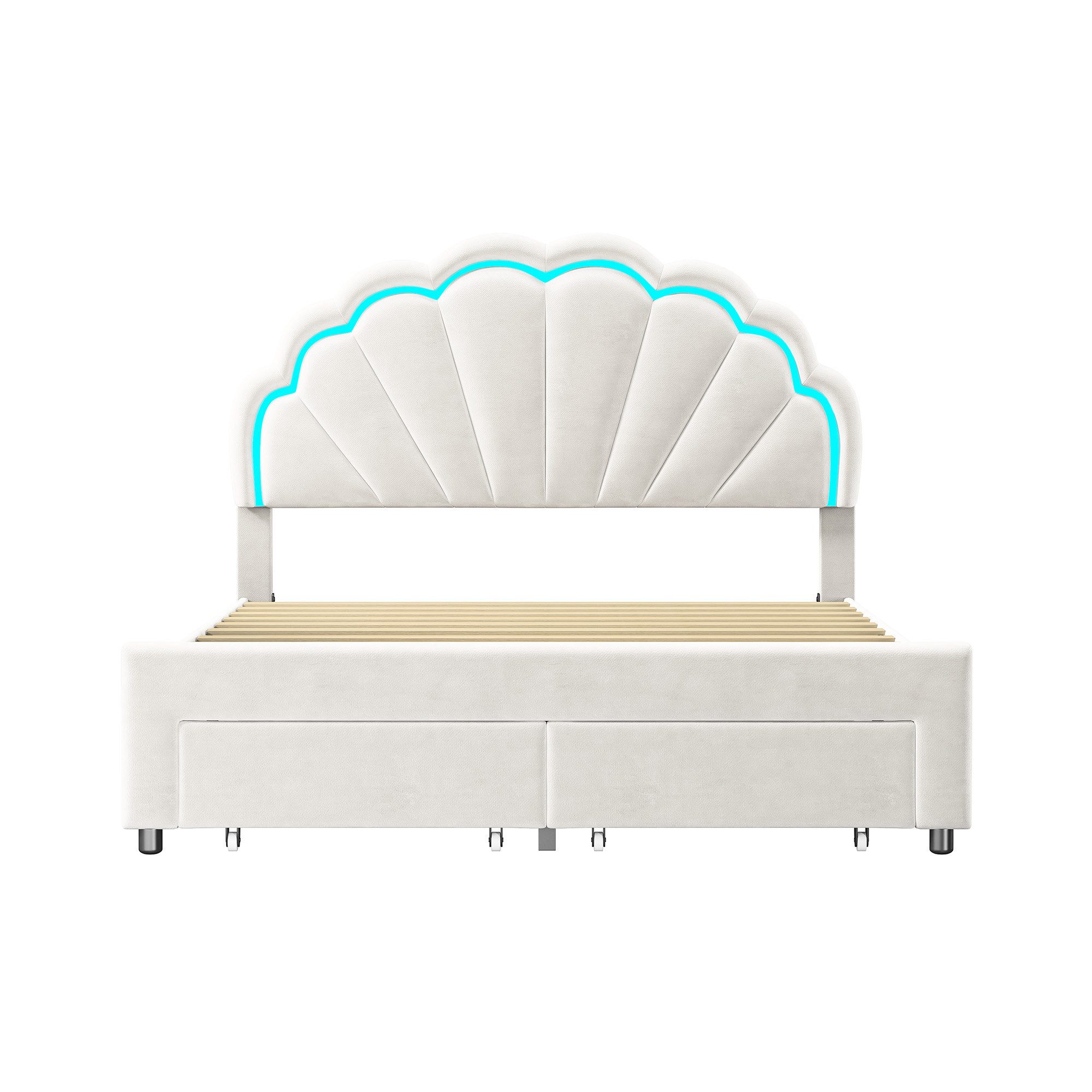PXloue Polsterbett Kinderbett Jugendbett (Kopfteil hochstellbar), Doppelbett,Cloud-Kopfteil,mit LED-Beleuchtung und Lattenrost,140x200cm – Bild 3 von 5