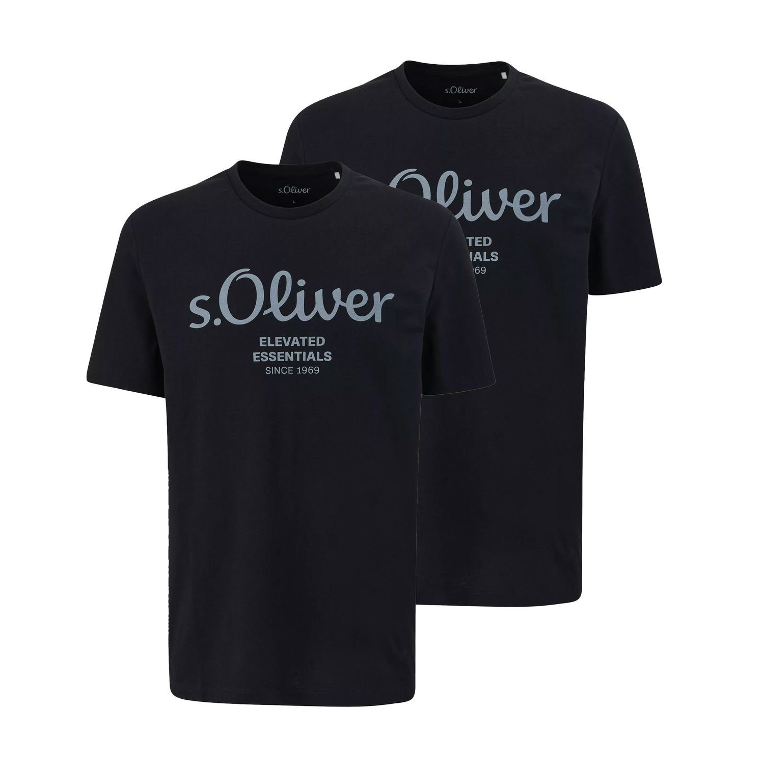 s.Oliver T-Shirt (2-tlg) mit Rundhals-Ausschnitt, kurzarm, Logo-Aufdruck im 2er Pack Schwarz