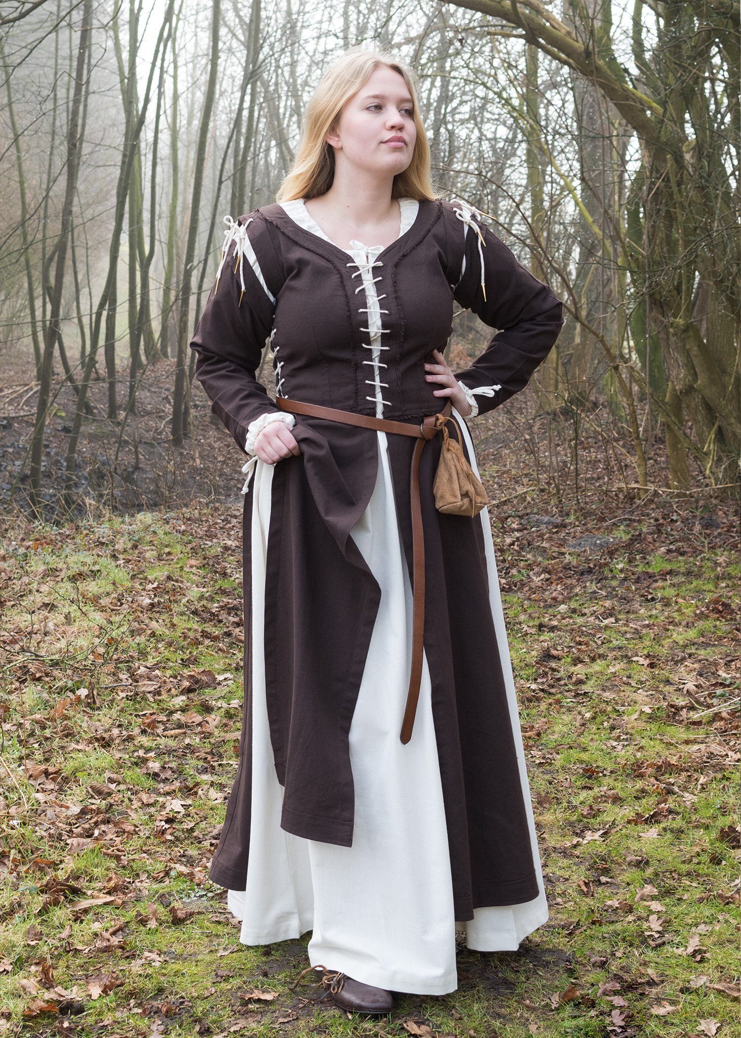 Battle Merchant Ritter-Kostüm Mittelalterliches Überkleid Marit mit Schnürungen, braun