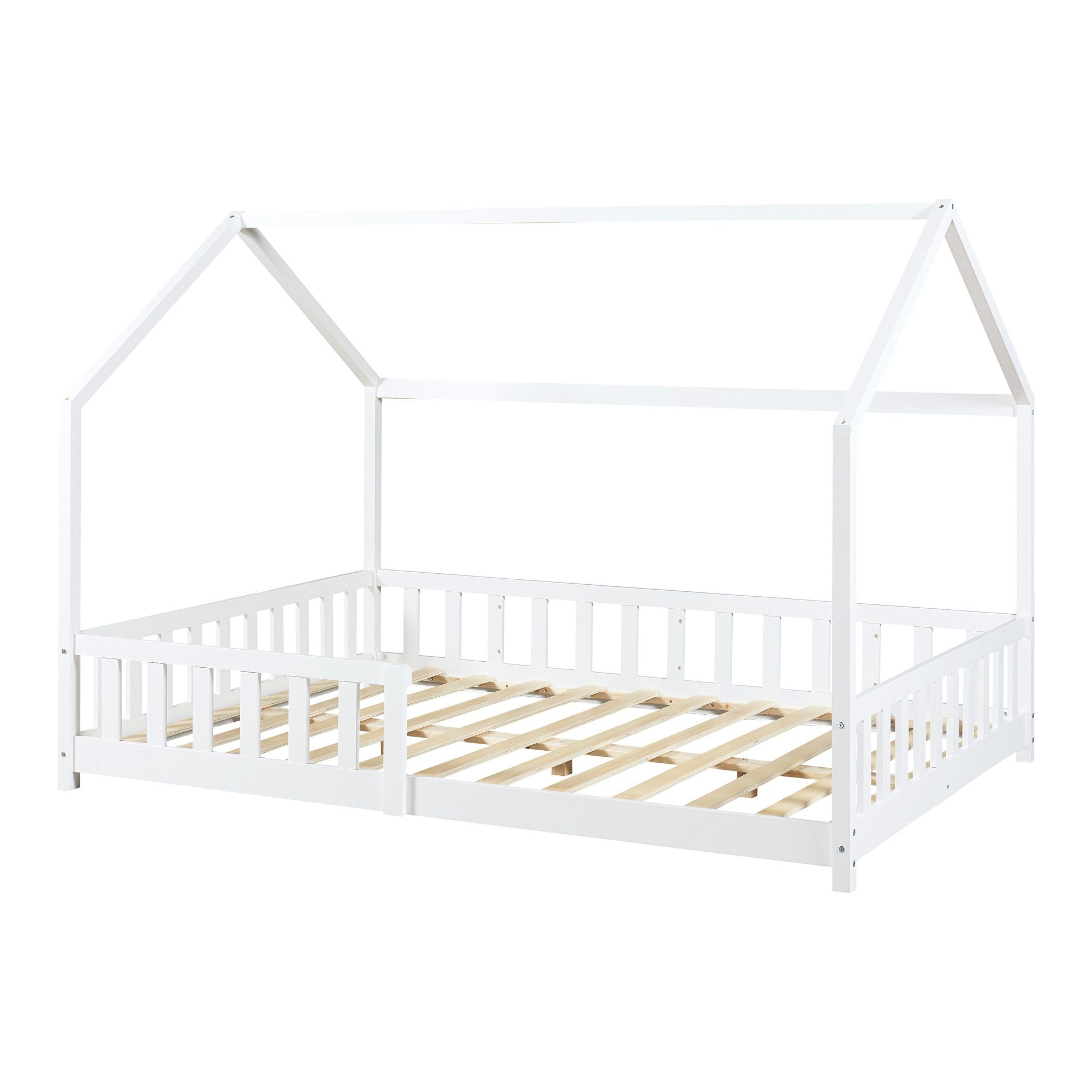 en.casa Hausbett, »Hesel« Montessori Bett Kiefernholz Weiß 120 x 200 cm