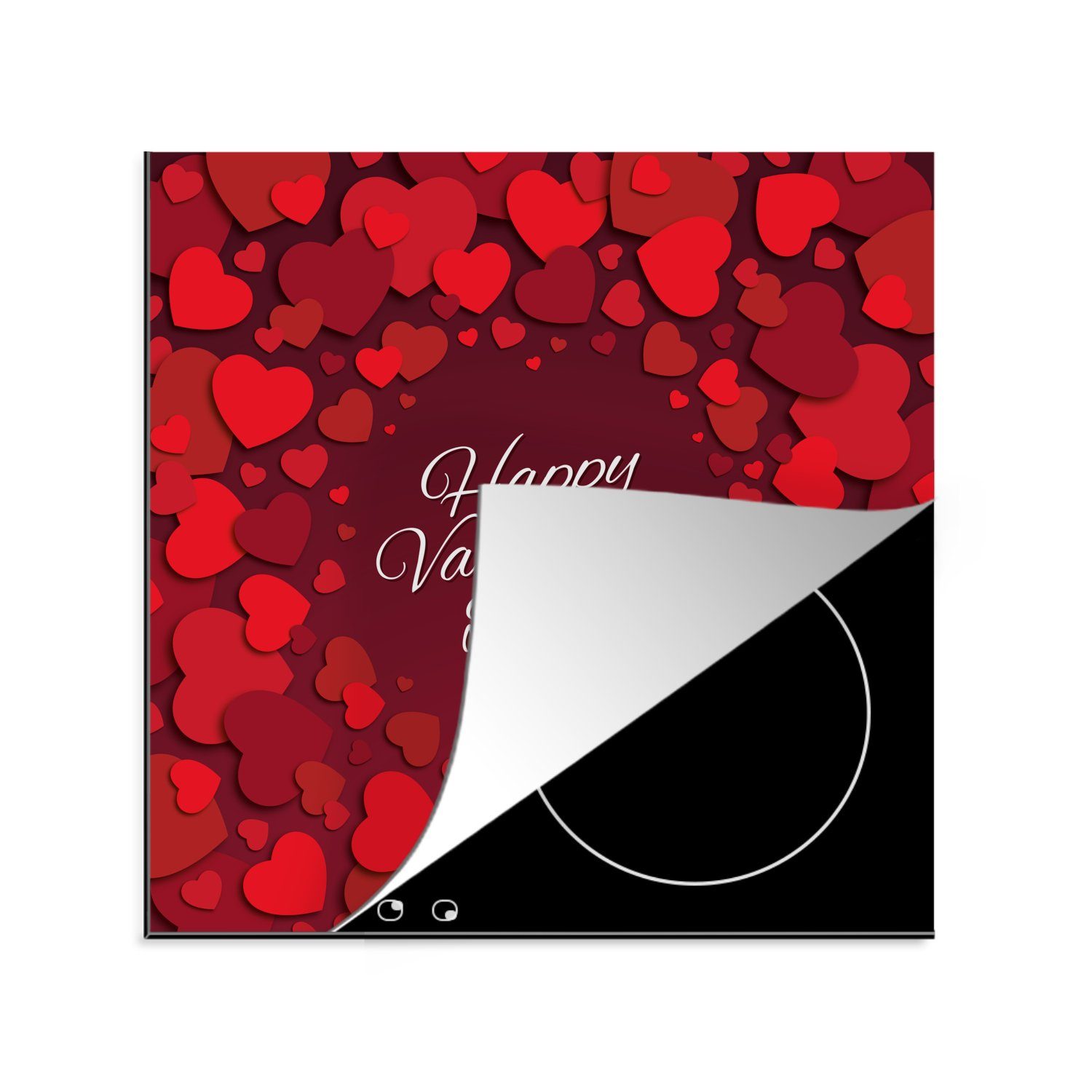 MuchoWow Herdblende-/Abdeckplatte Rote Valentinstag-Illustration mit dem Zitat "Happy Valentine's Day, Vinyl, (1 tlg), 78x78 cm, Ceranfeldabdeckung, Arbeitsplatte für küche