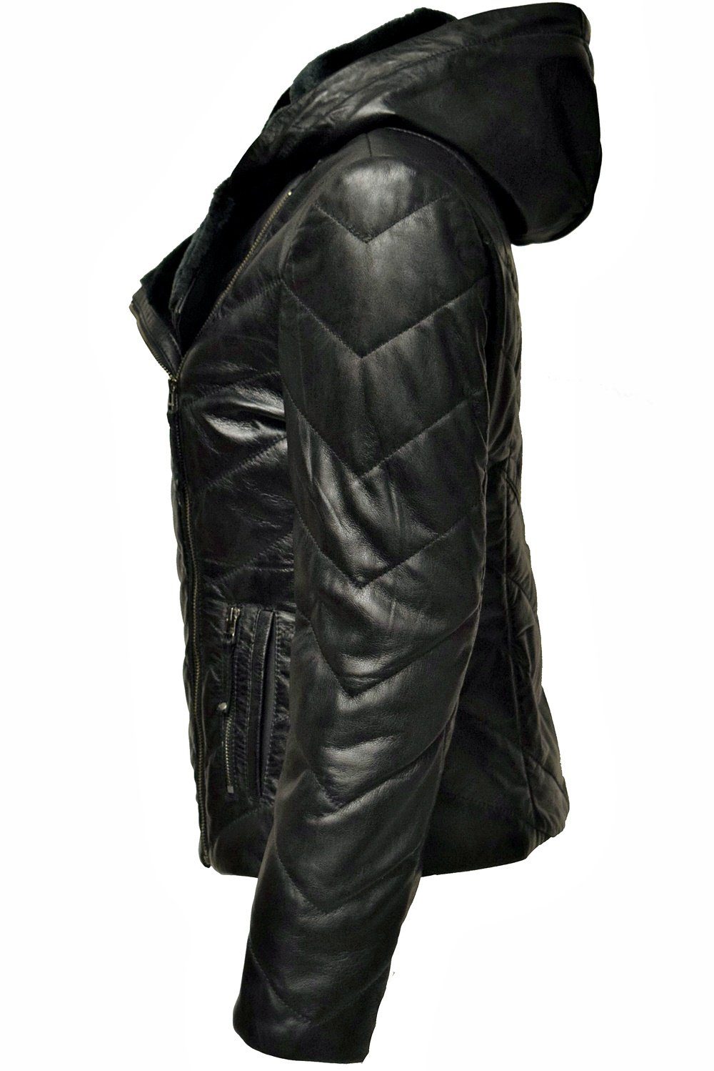 mit weichem Schwarz Leder Leather Mariella Kapuze aus Zimmert Stepp-Lederjacke Lederjacke