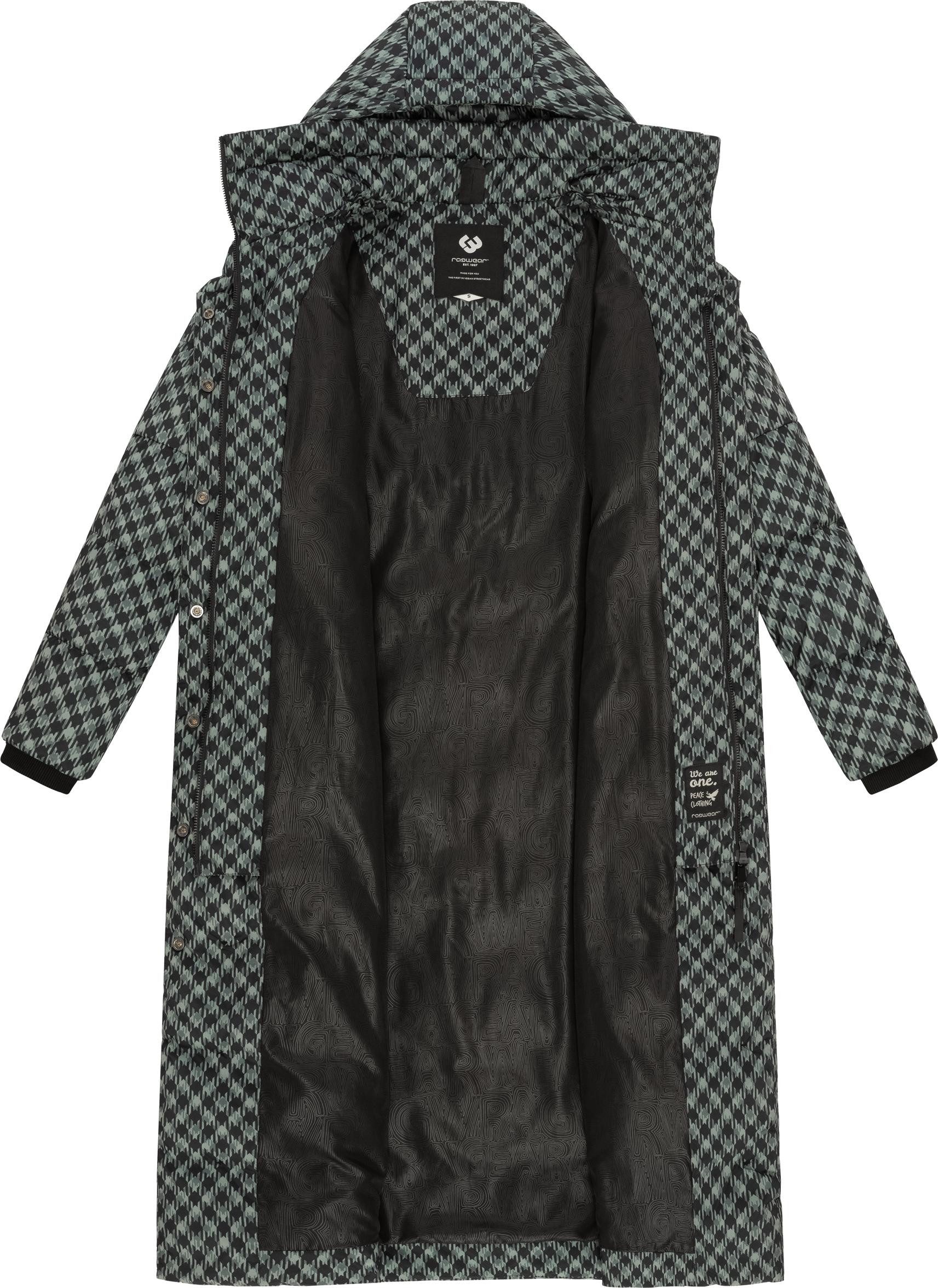 Ragwear Steppmantel Niara Long Print wasserdichter Mantel mit angesagtem Hahnentritt Muster