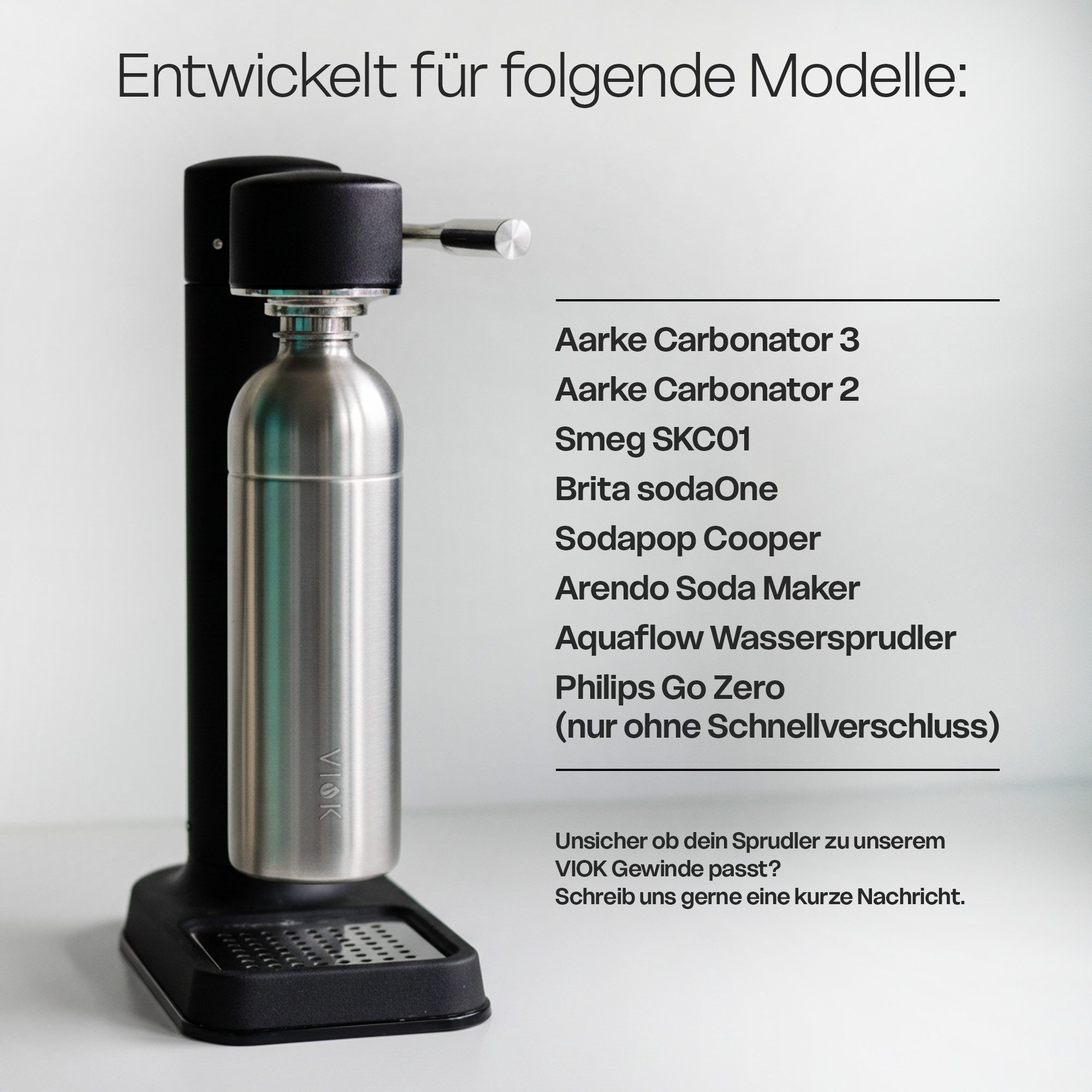 VIOK Wassersprudler Flasche Edelstahlflasche 1,3 L für Aarke Carbonator 3, SMEG, Brita, Arendo, Mit Trageschlaufe, Spülmaschinenfest, kein Ablaufdatum – Bild 2 von 5