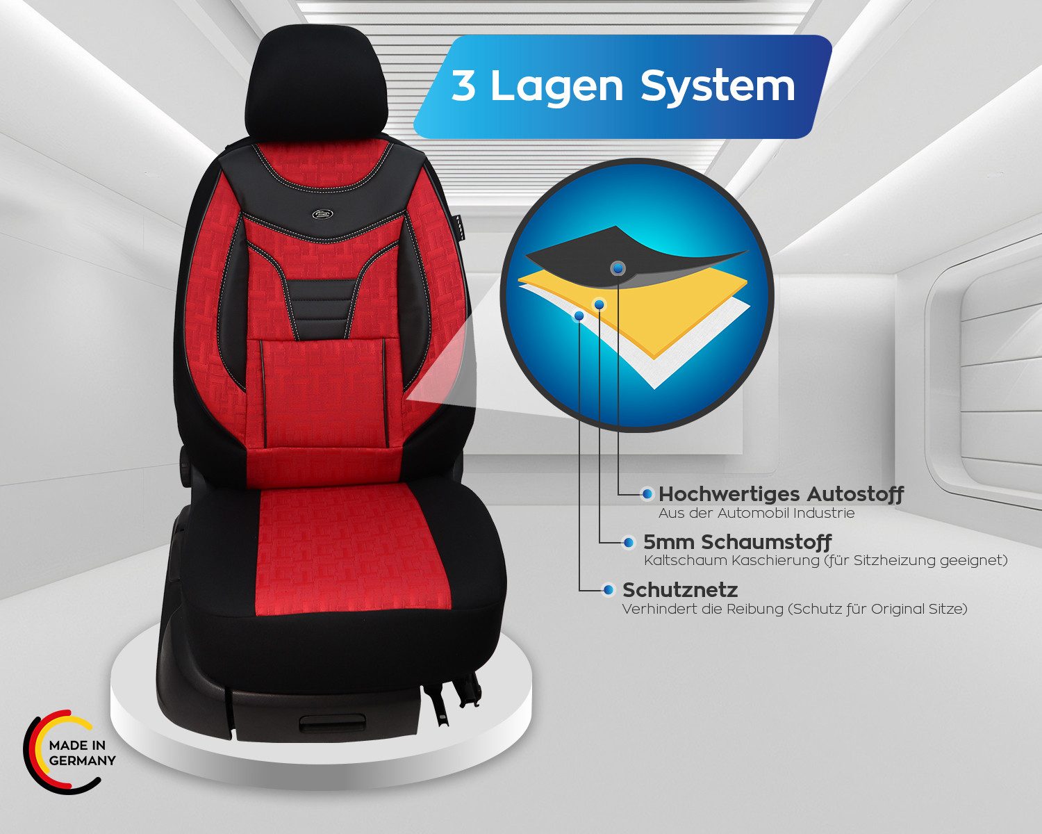 BREMER SITZBEZÜGE Autositzbezug für BMW 3er F30 & F31 Bj 2011-19 (903), Set, Schonbezüge Sitzbezüge Fahrer und Beifahrer, in Schwarz/Rot