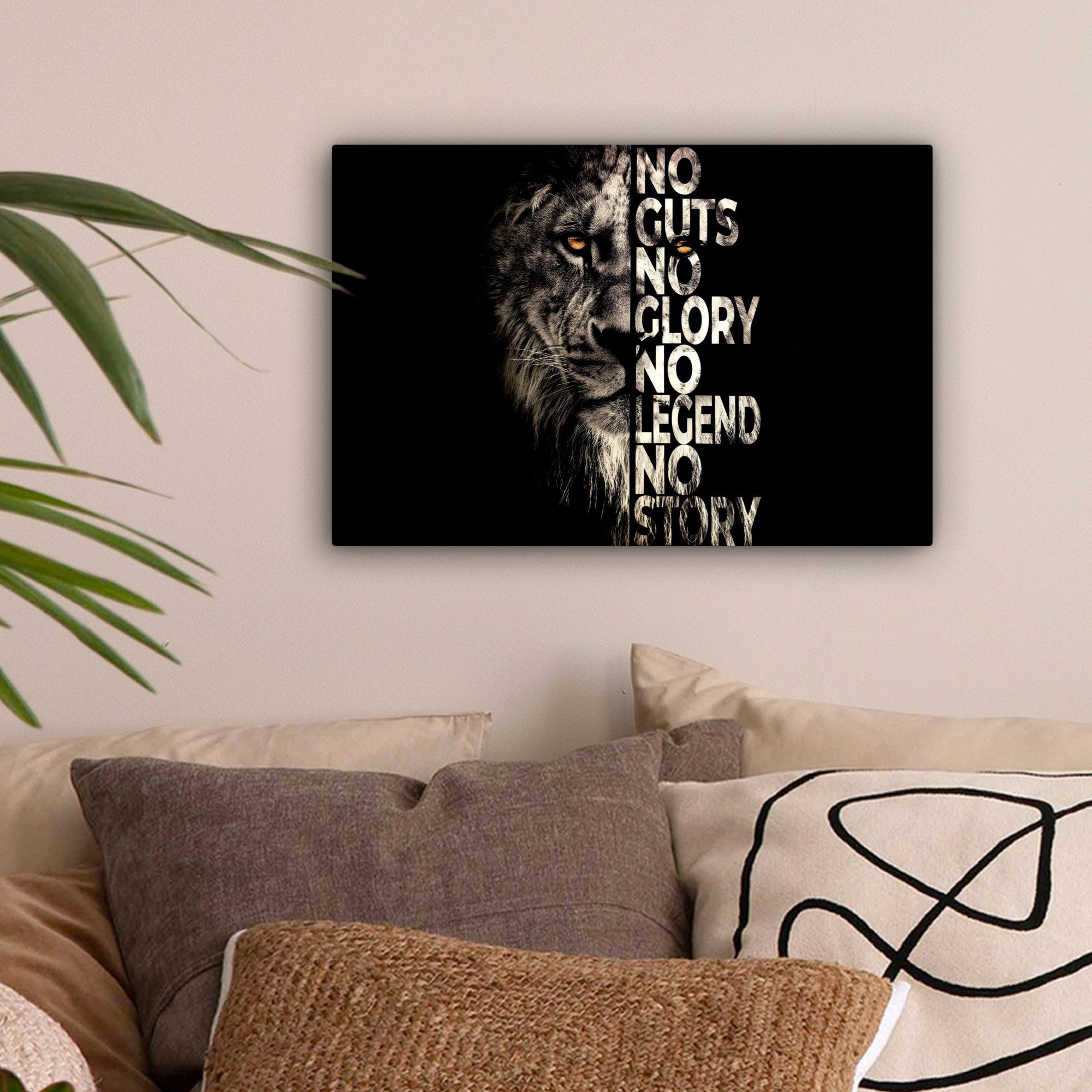 OneMillionCanvasses® Leinwandbild Löwe - Schwarz - Tiere - Zitat - Motivati günstig online kaufen