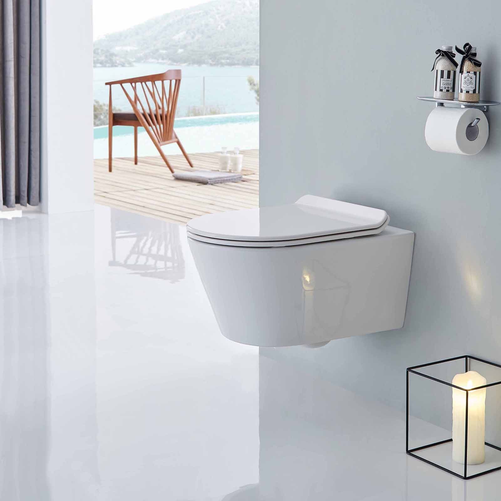 Bernstein Tiefspül-WC 1088R, Toilette wandhängend mit WC-Sitz, Abgang - waagerecht, inkl. WC-Deckel mit Absenkautomatik und Take-Off Funktion, Wand-WC / Hänge-WC / Weiß Glänzend / spülrandlos