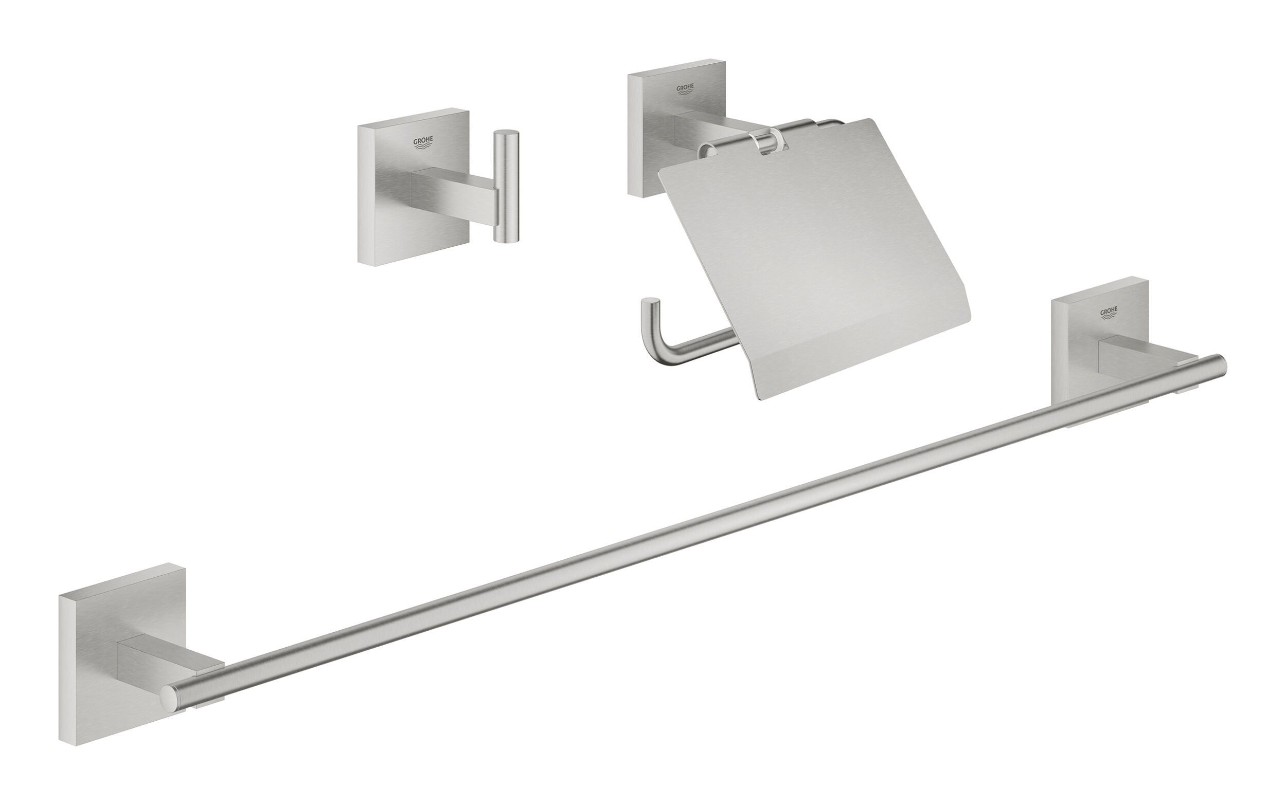 Grohe Toilettenpapierhalter Start Cube, Bad-Set 3 in 1 - Supersteel