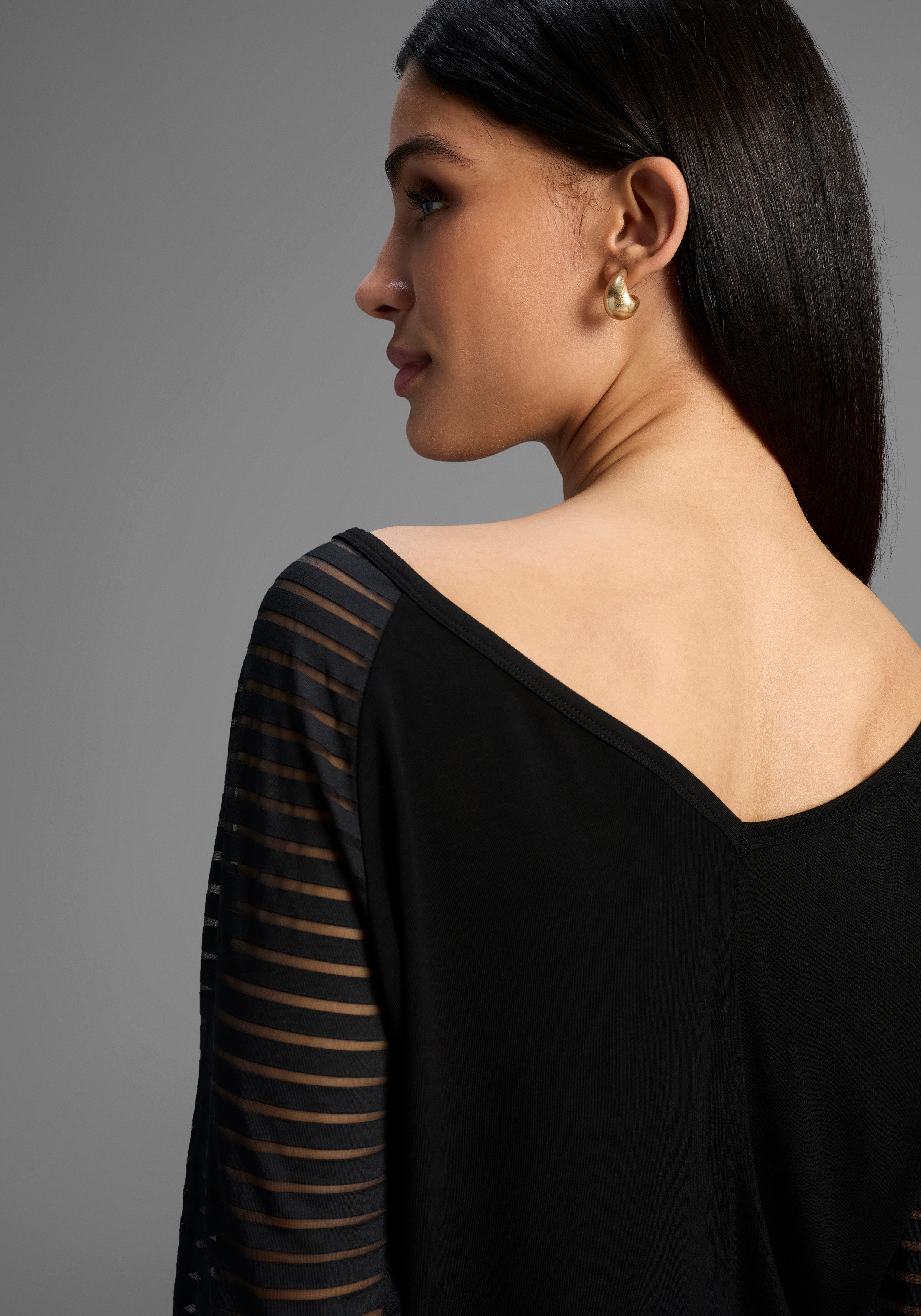 Bruno Banani V-Shirt mit Mesh-Streifen im Ärmel