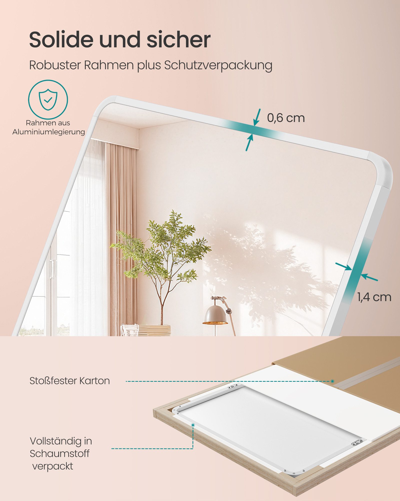 SONGMICS Standspiegel Ganzkörperspiegel mit saughaftem, verschiebbarem Vergrößerungsspiegel, Ganzkörperspiegel, 160 x 50 / 140 x 40 cm, stehend oder wandmontier – Bild 4 von 5