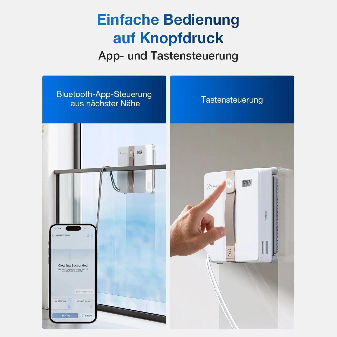 ECOVACS Fensterputzroboter WINBOT MINI, Intelligenter Fenstersauger mit Ultraschall-Sprühsystem, (Ultimative Kantenreinigung, 7500 Pa Saugleistung) 30 Min Notstromversorgung beige