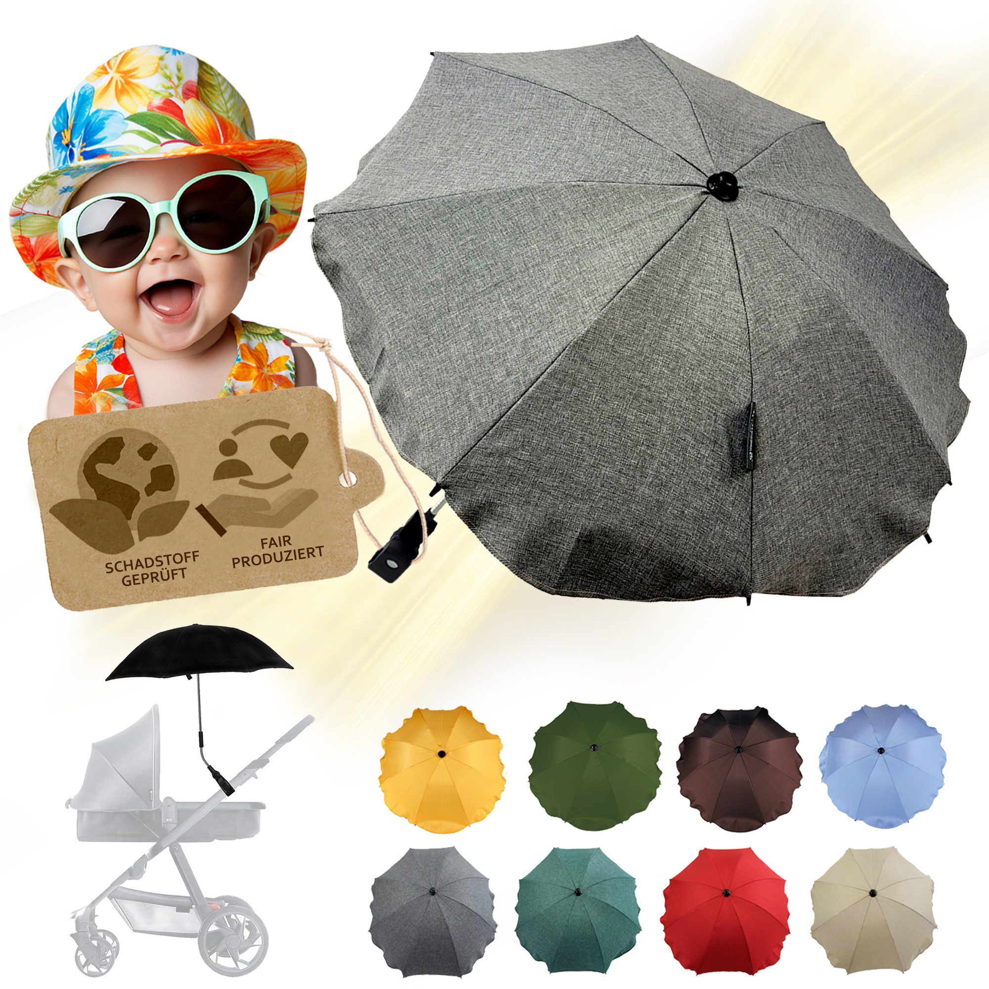 BambiniWelt by Rafael K. Kinderwagen-Sonnenschutzhülle Sonnenschirm Sonnenschutz für Kinderwagen Buggy Jogger universal UV50+, UV 50+ Schutz