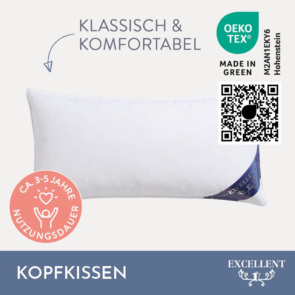 Excellent 3-Kammer-Kopfkissen Davos, mit 100% Gänsedaunen in den Außenkammern gefüllt